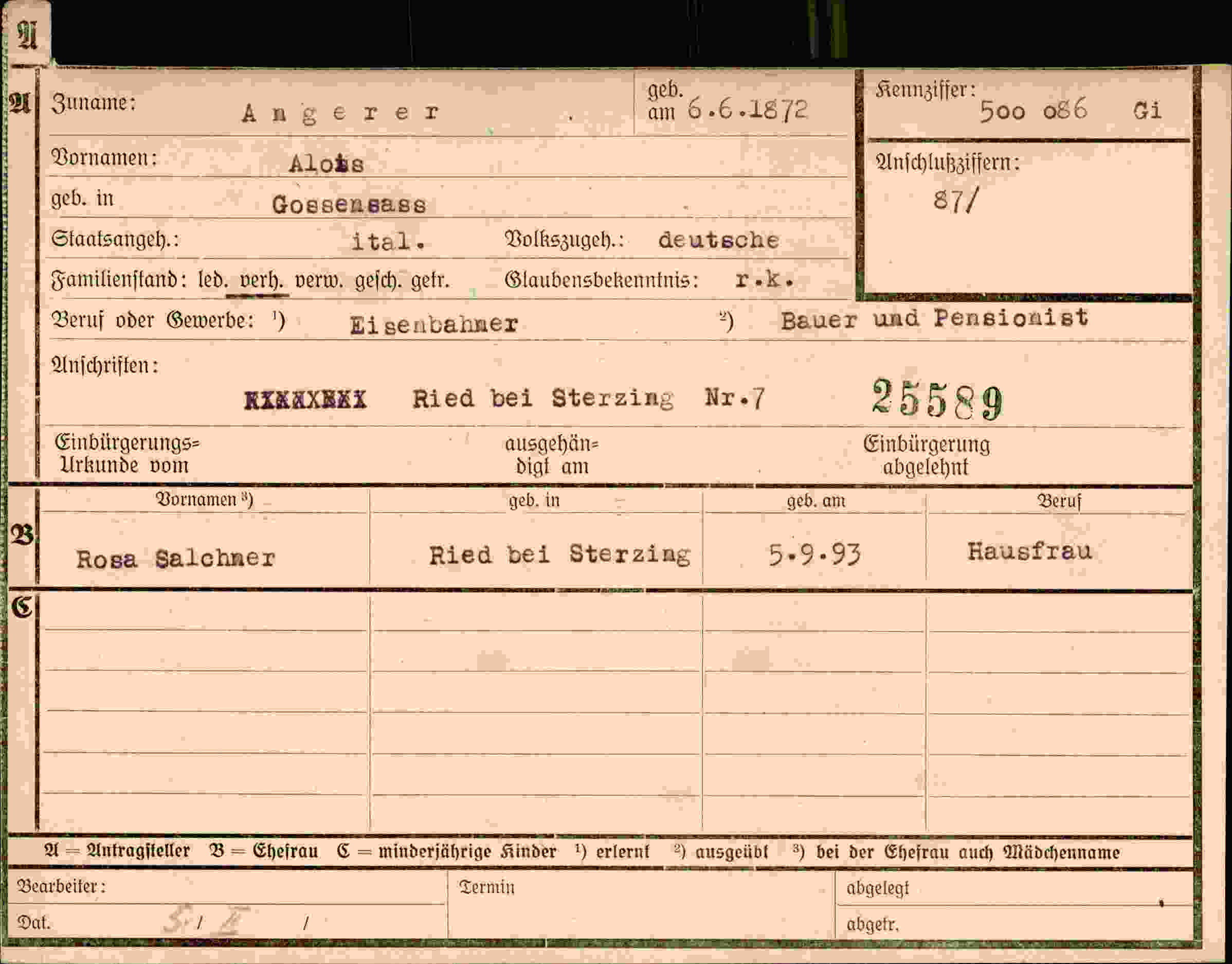 Dokument für Alois Angerer