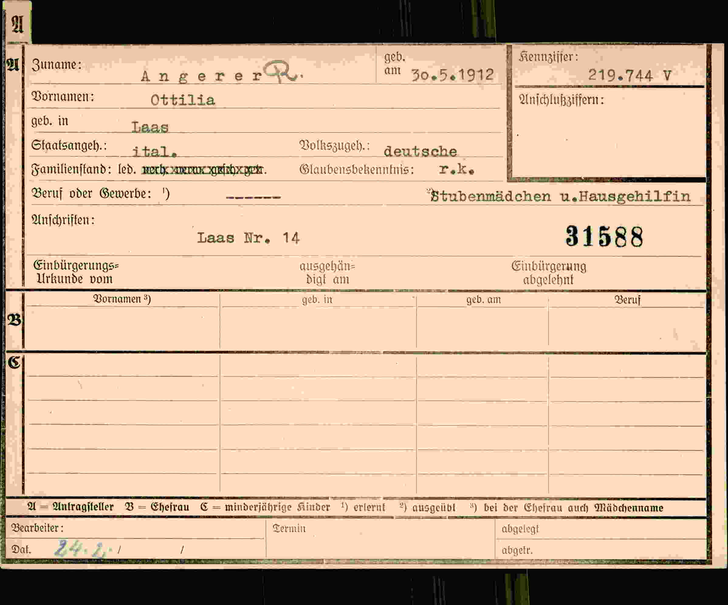 Dokument für Ottilia Angerer