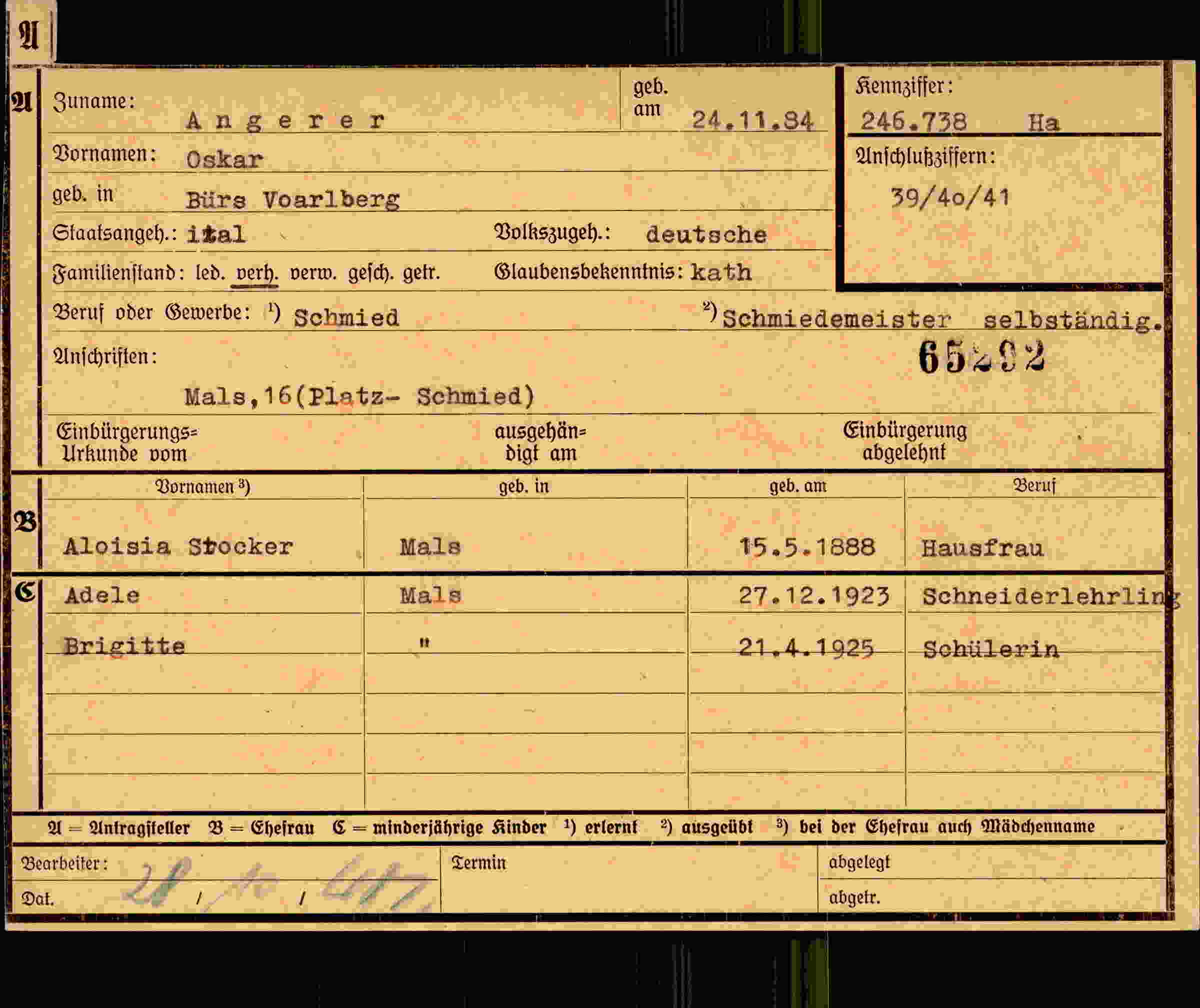 Dokument für Oskar Angerer