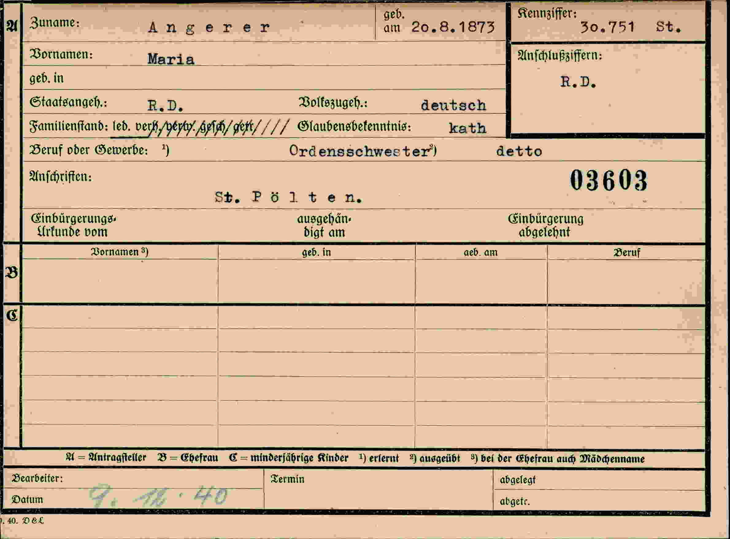 Dokument für Maria Angerer