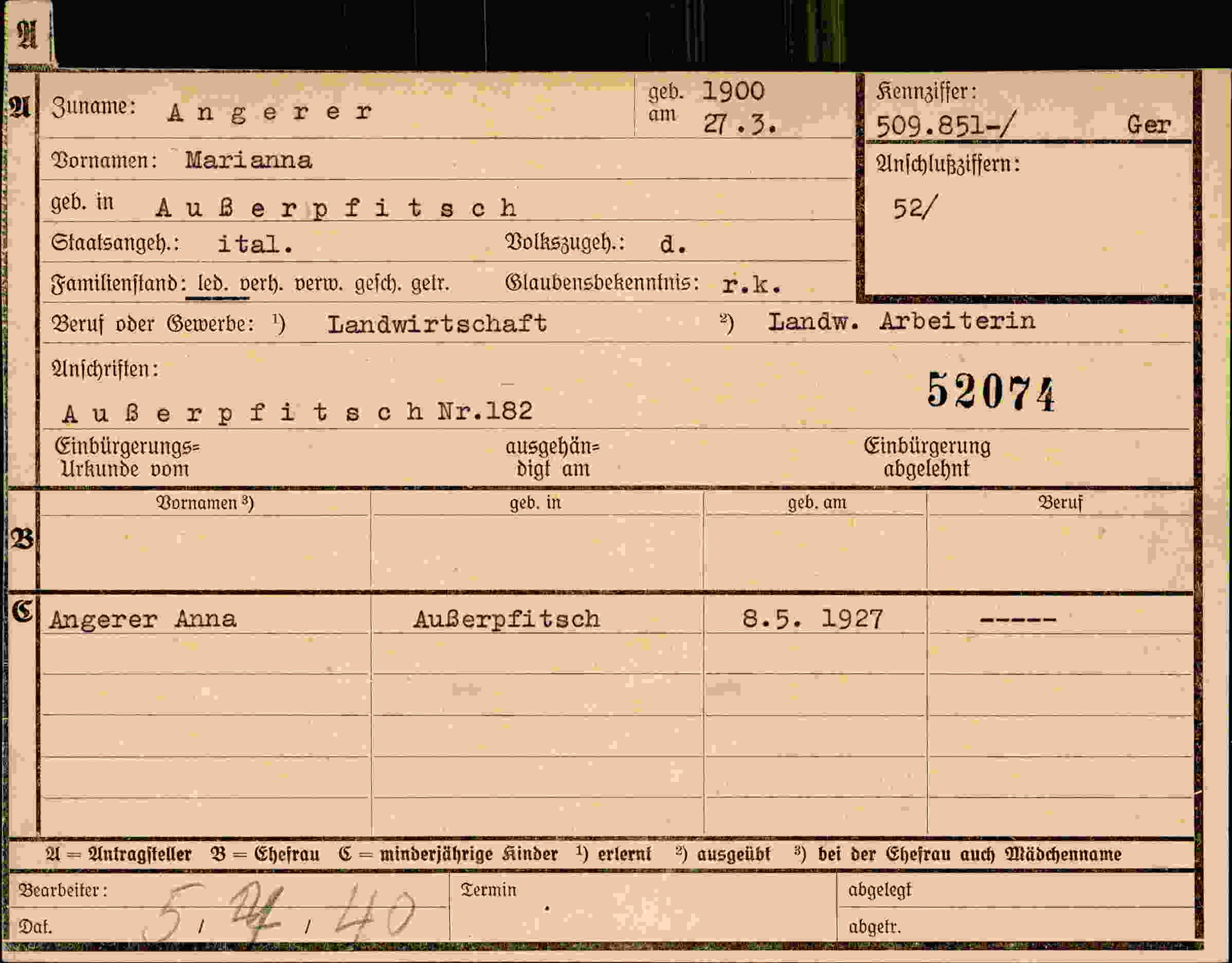 Dokument für Marianna Angerer