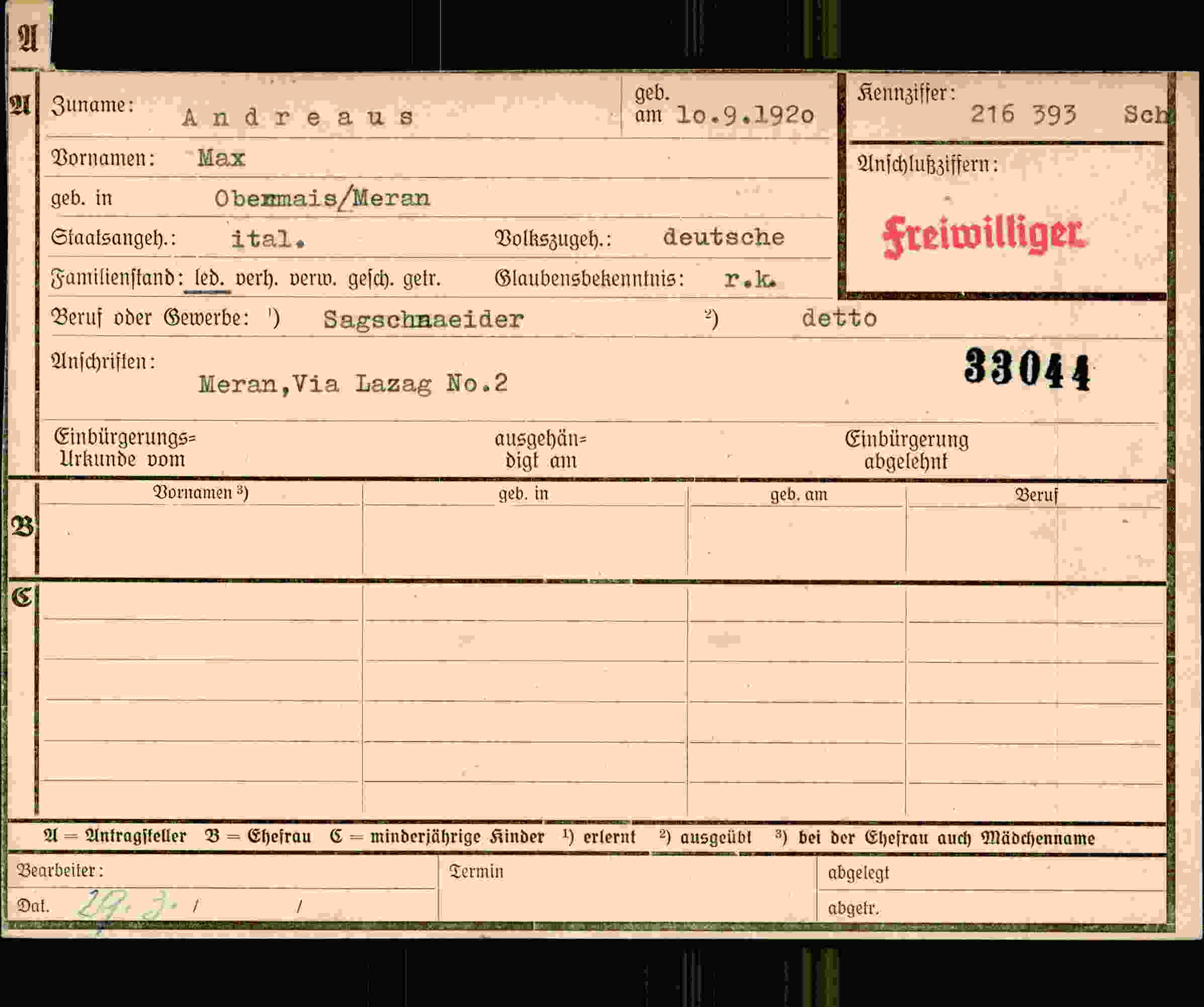 Vorderseite des Dokuments