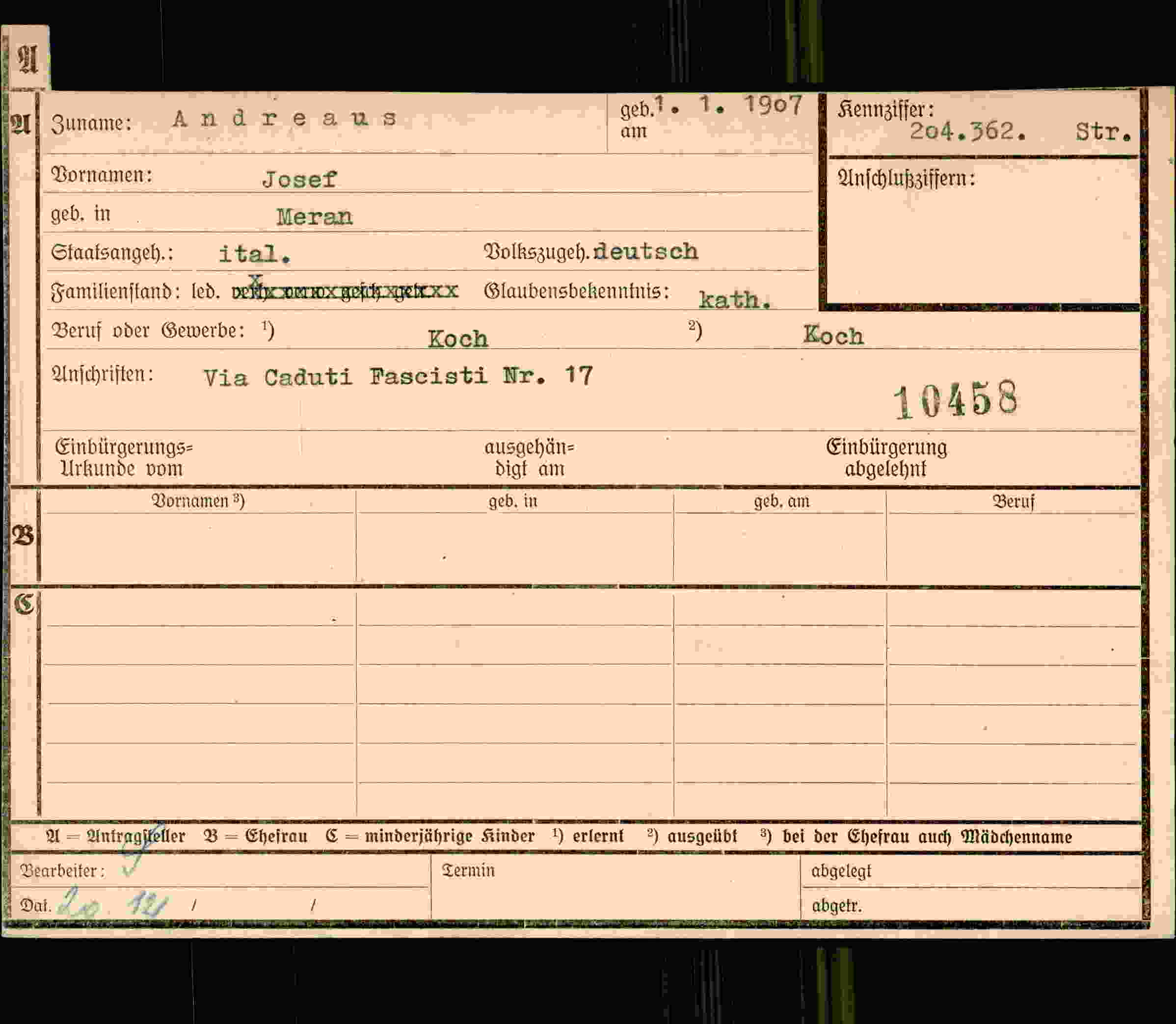Vorderseite des Dokuments