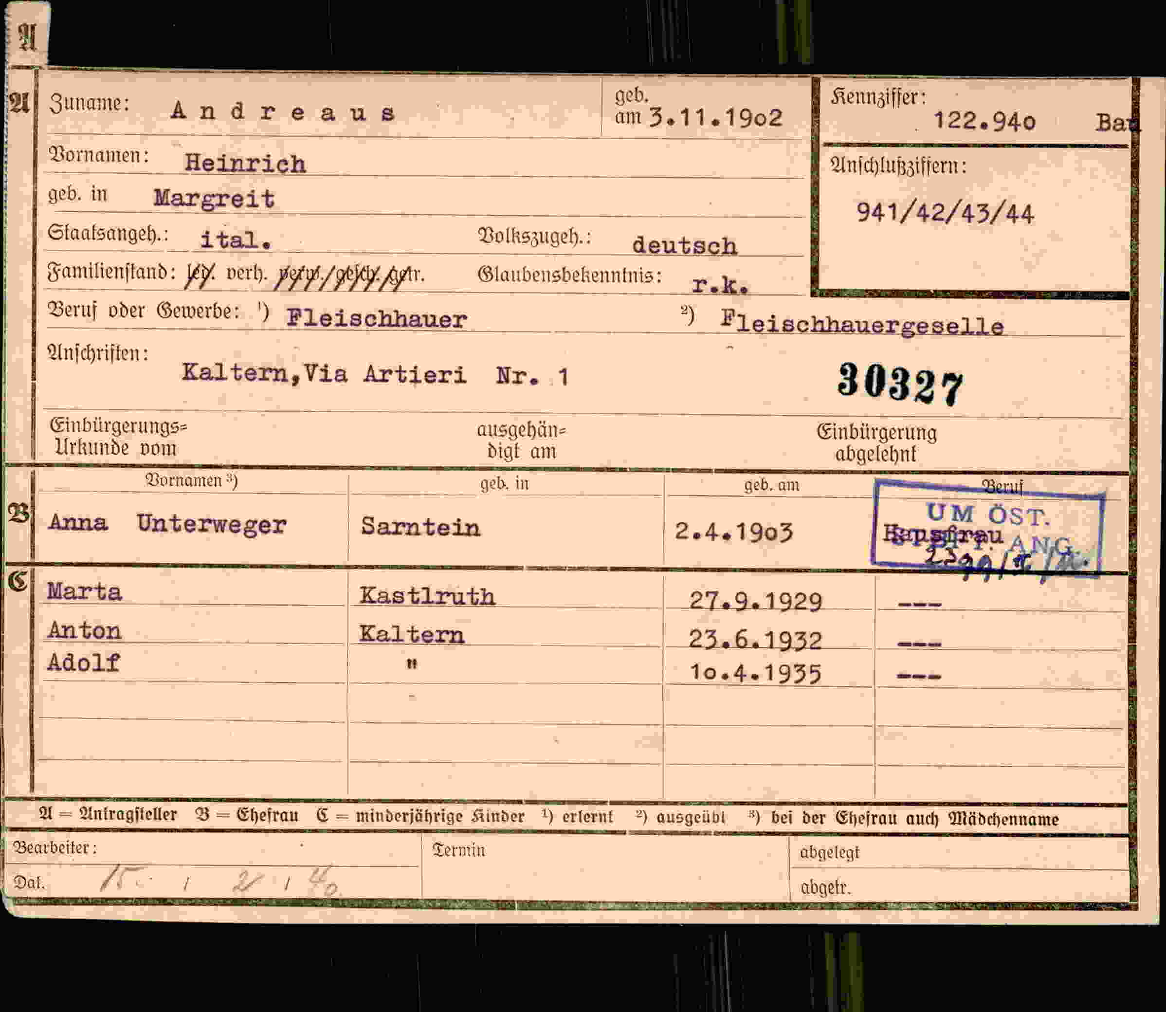Dokument für Heinrich Andreaus