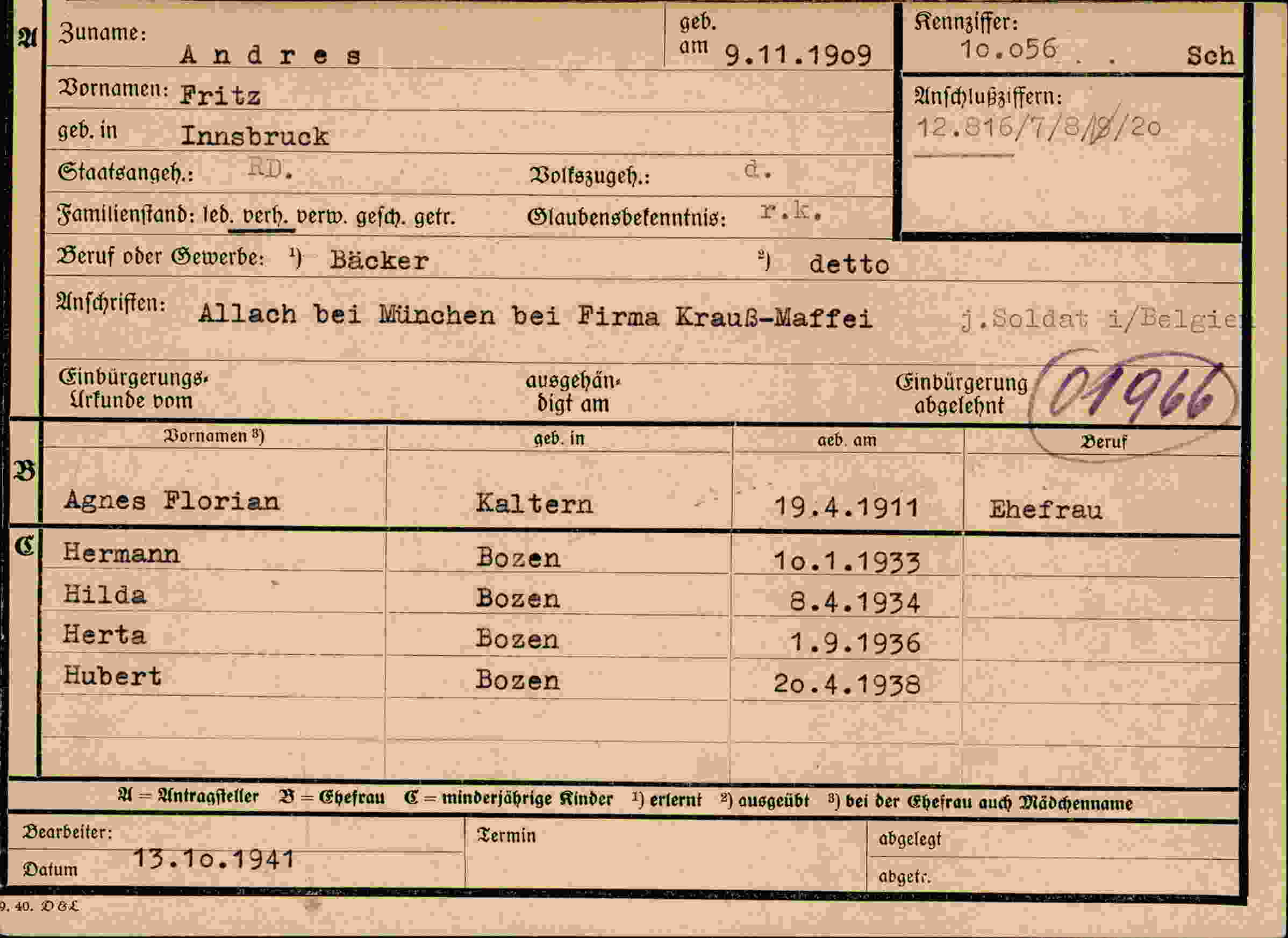 Dokument für Fritz Andres