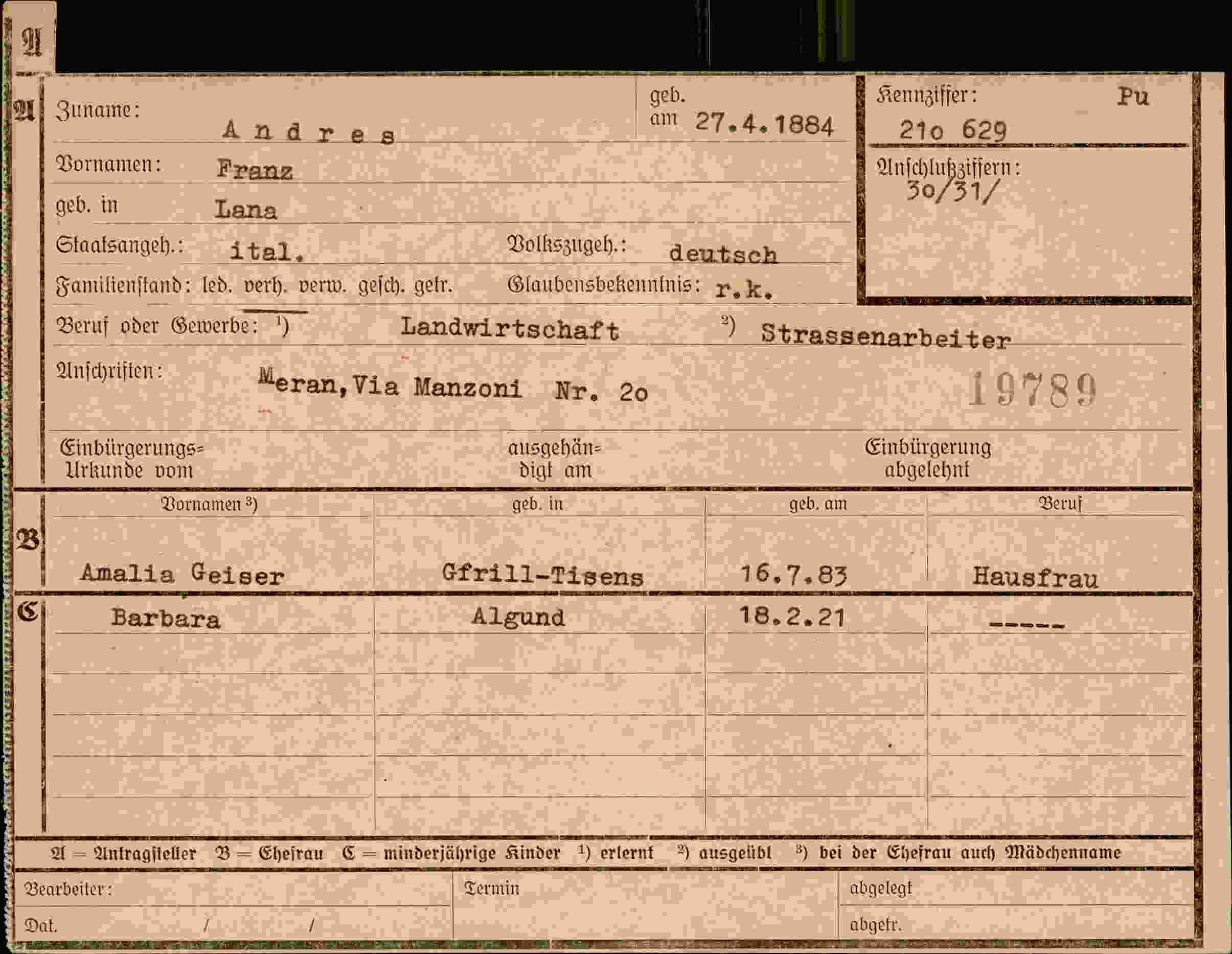Dokument für Franz Andres