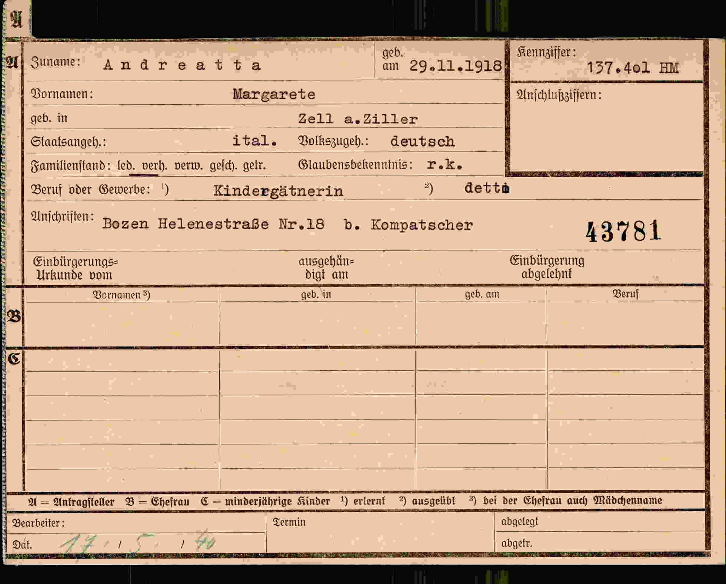 Dokument für Margarete Andreatta