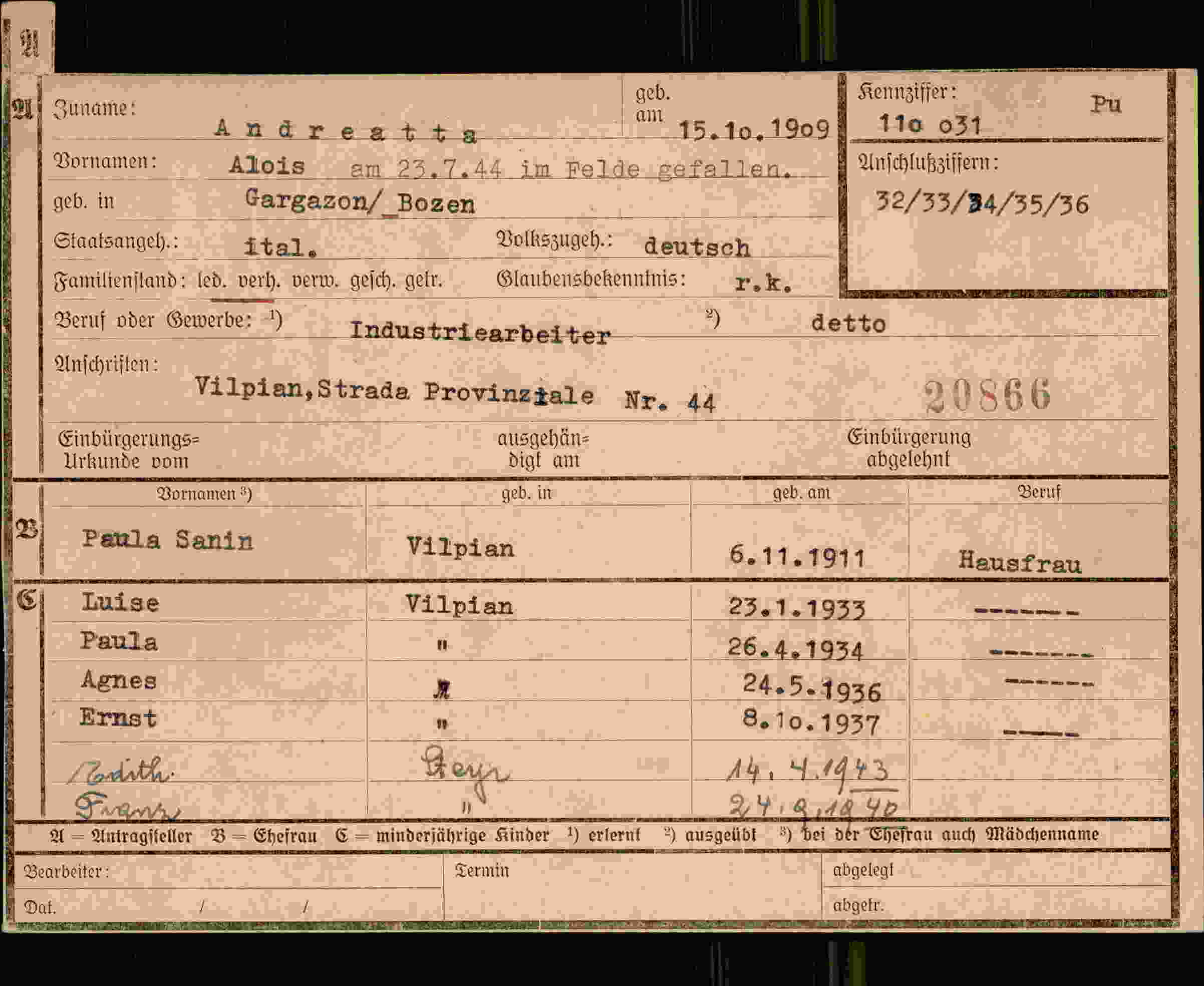 Dokument für Alois Andreatta