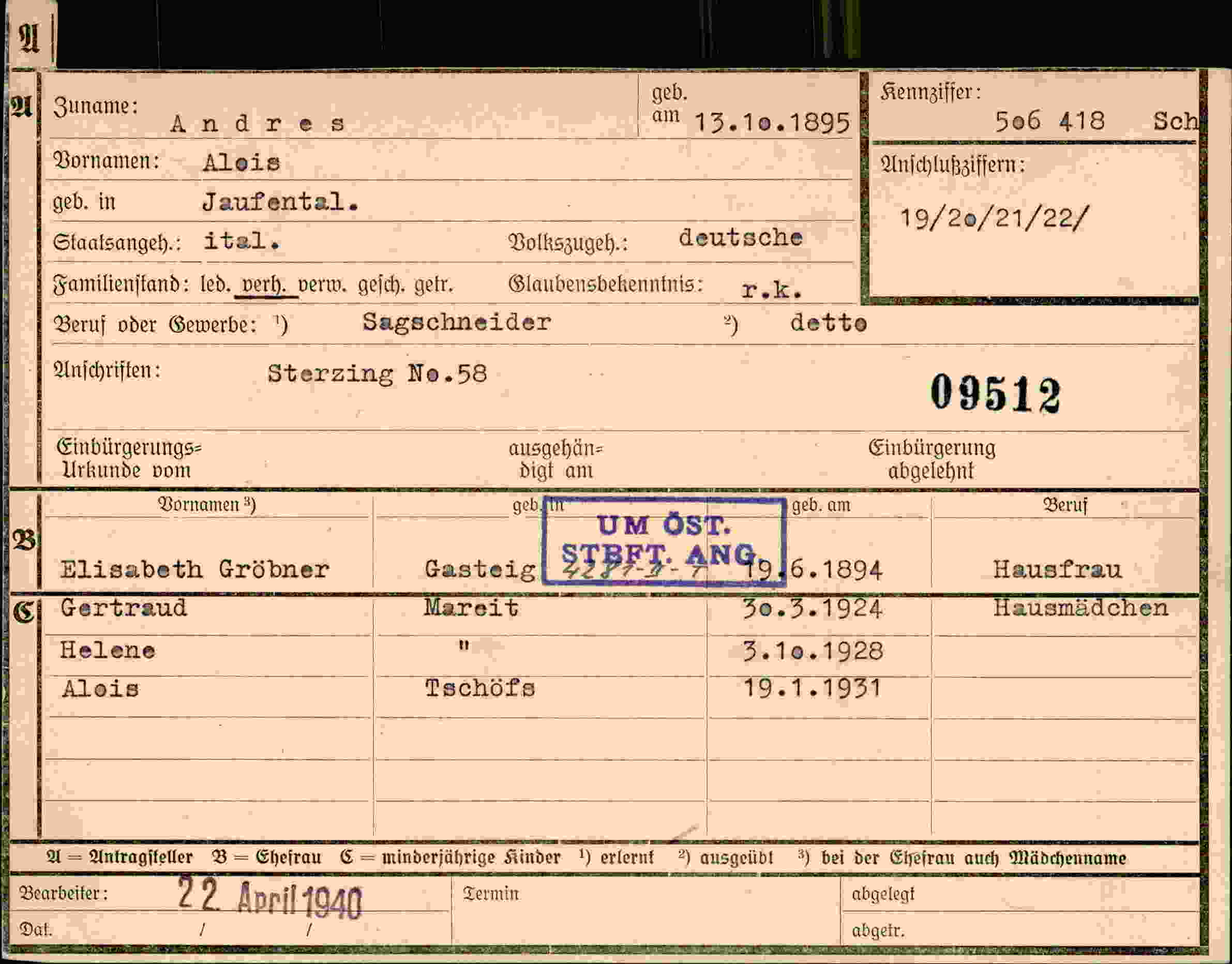 Dokument für Alois Andres