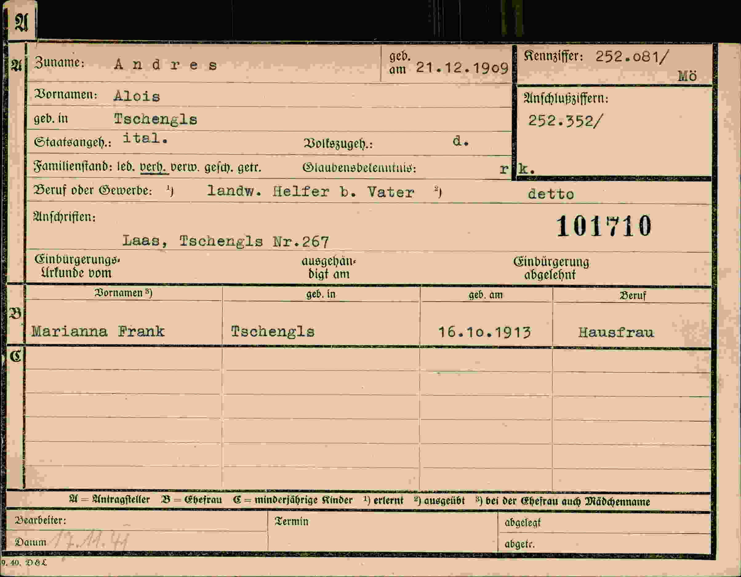 Dokument für Alois Andres