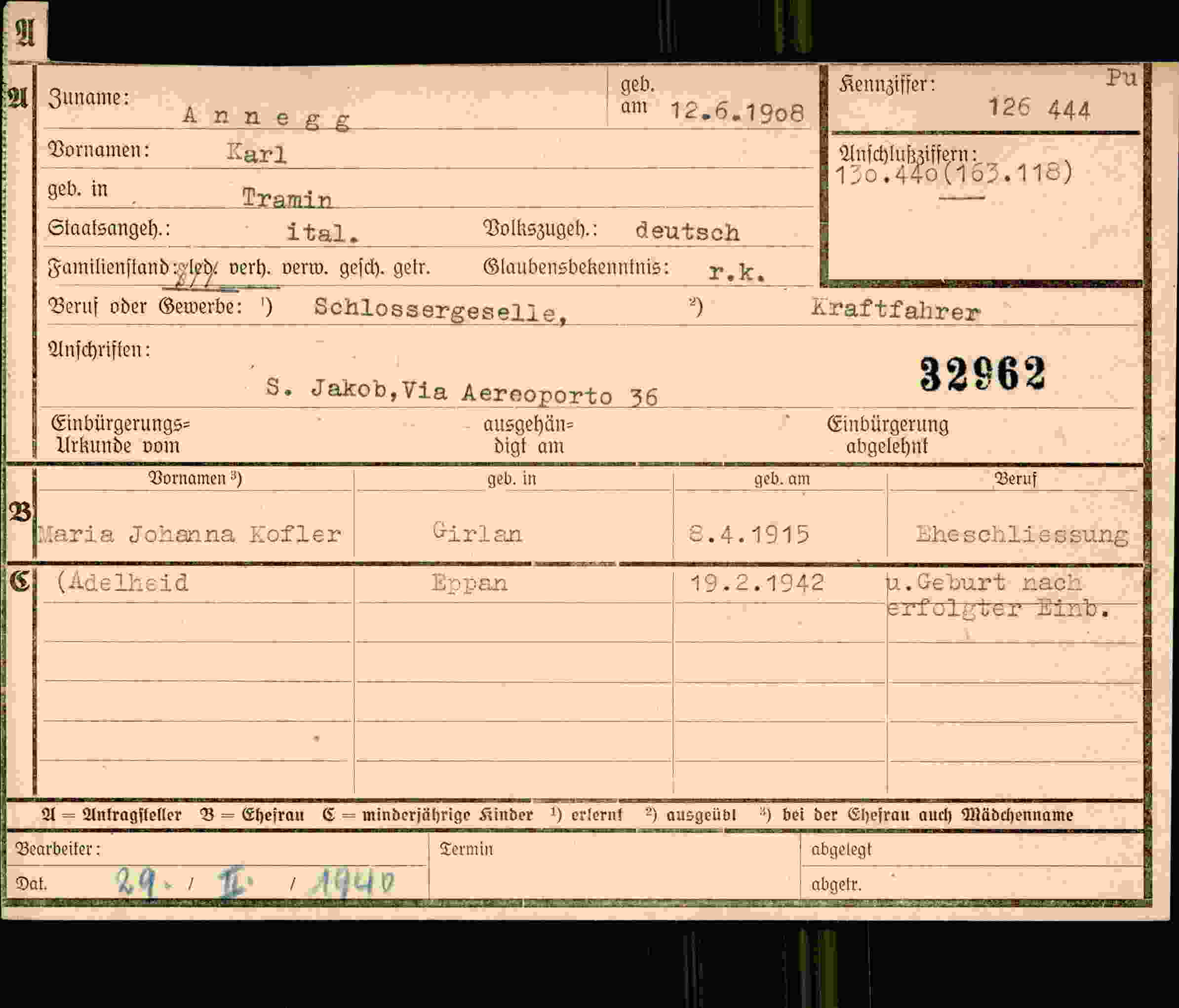 Dokument für Karl Annegg
