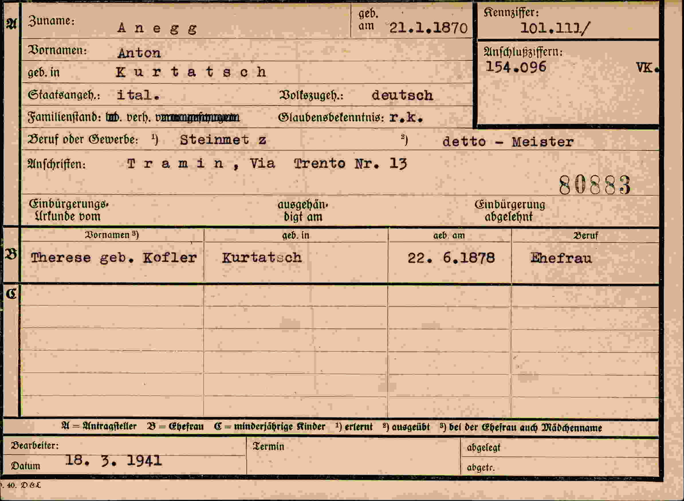 Dokument für Anton Anegg