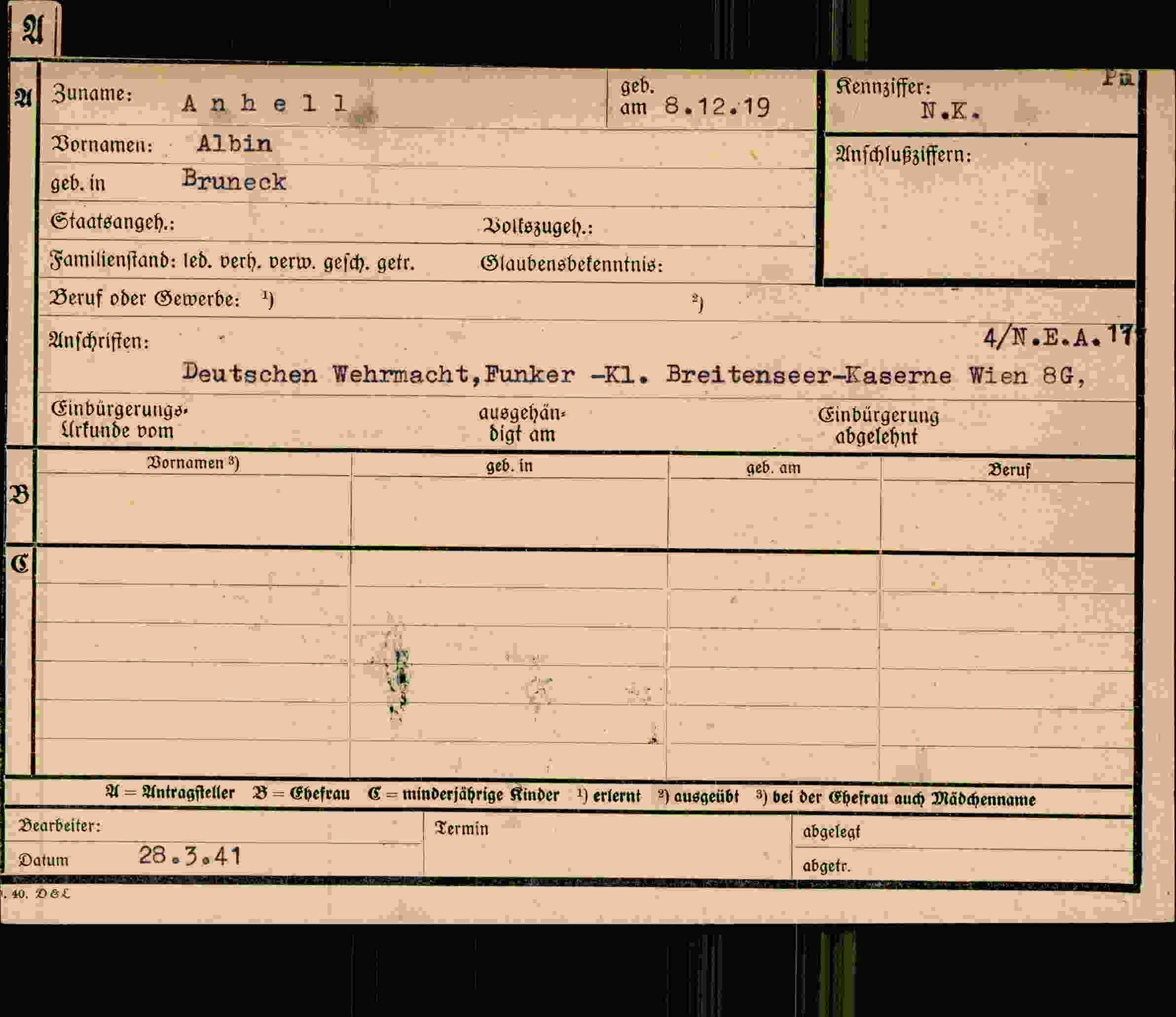 Dokument für Albin Anhell