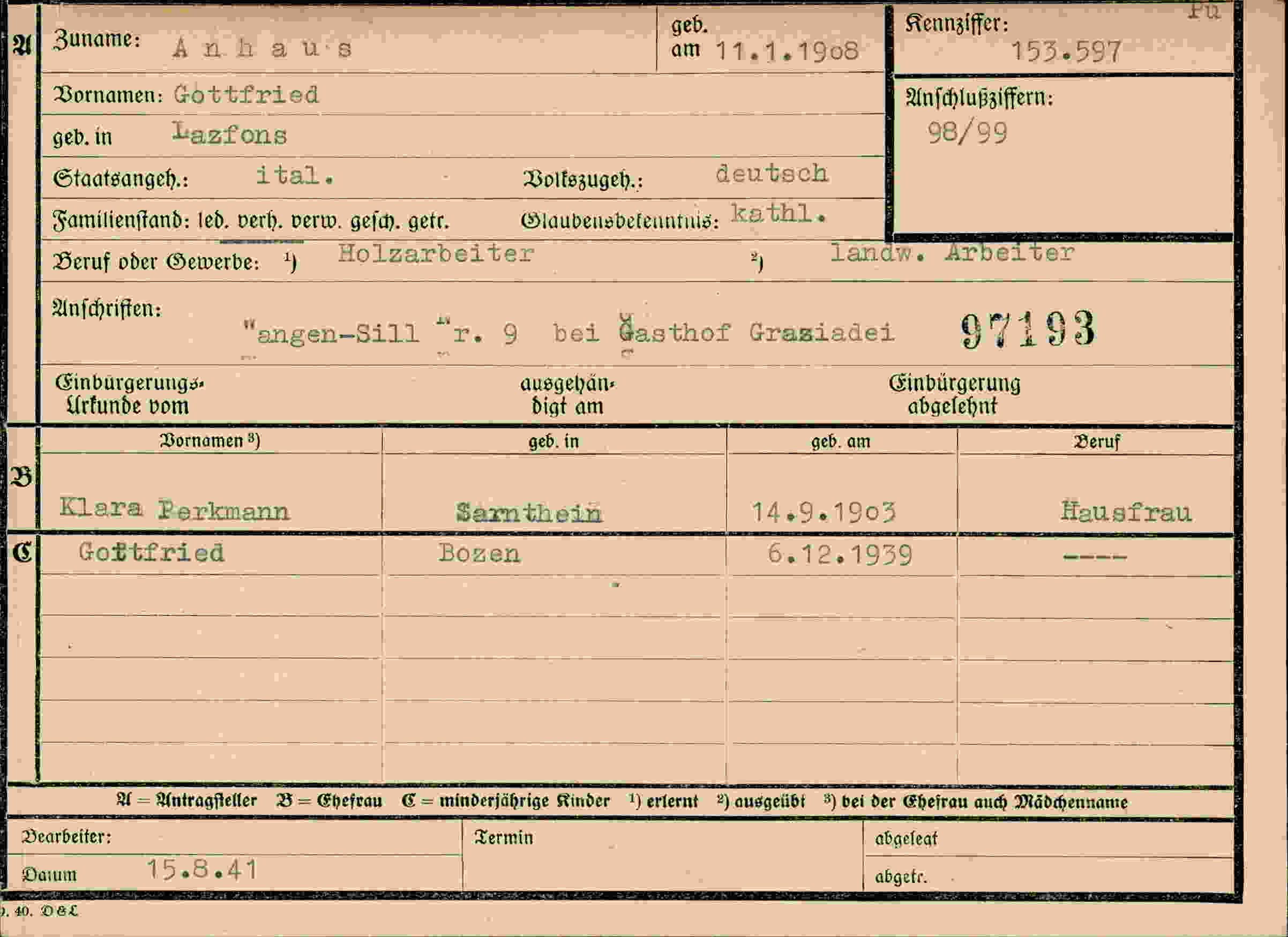 Dokument für Gottfried Anhaus