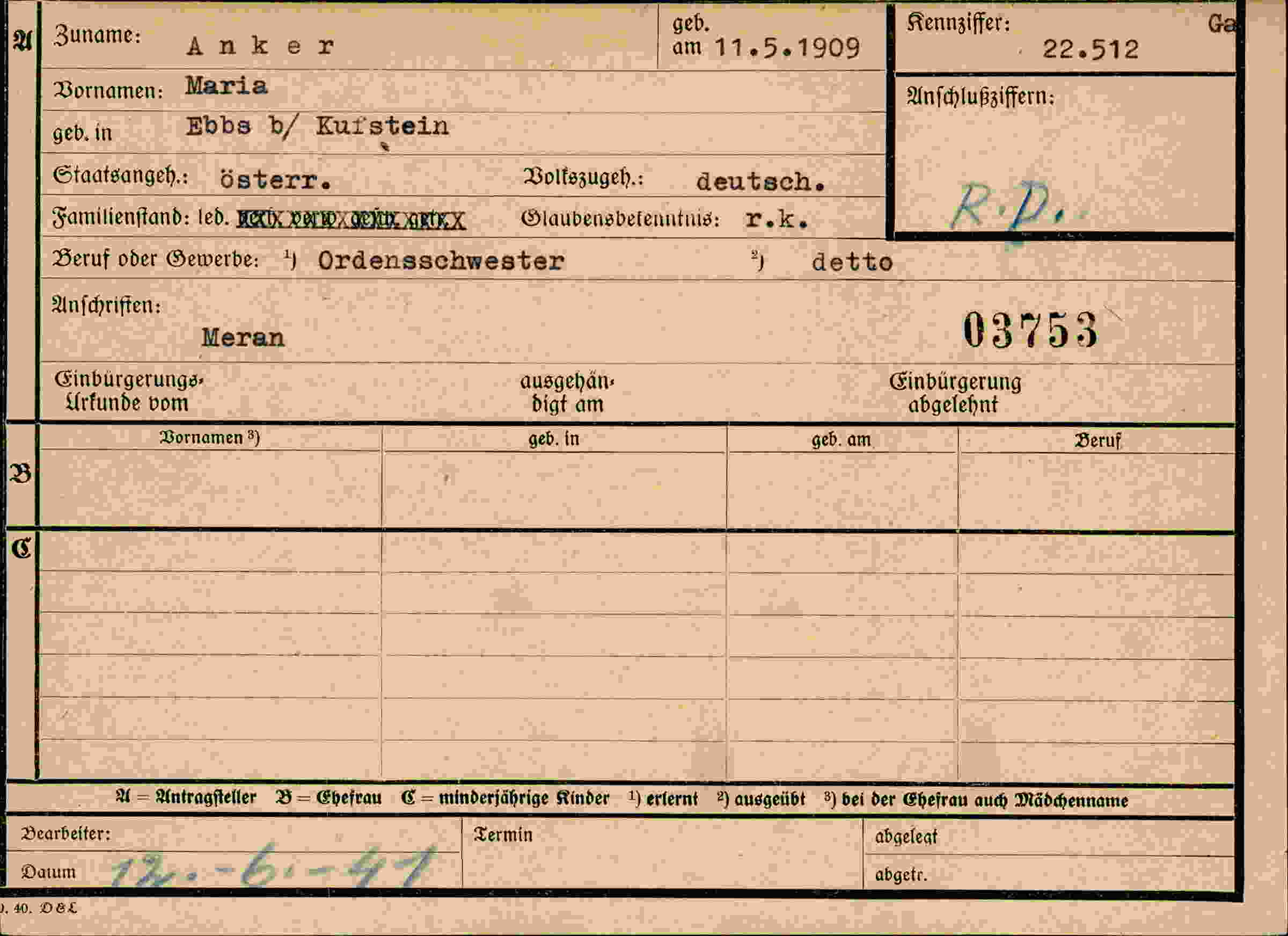 Dokument für Maria Anker