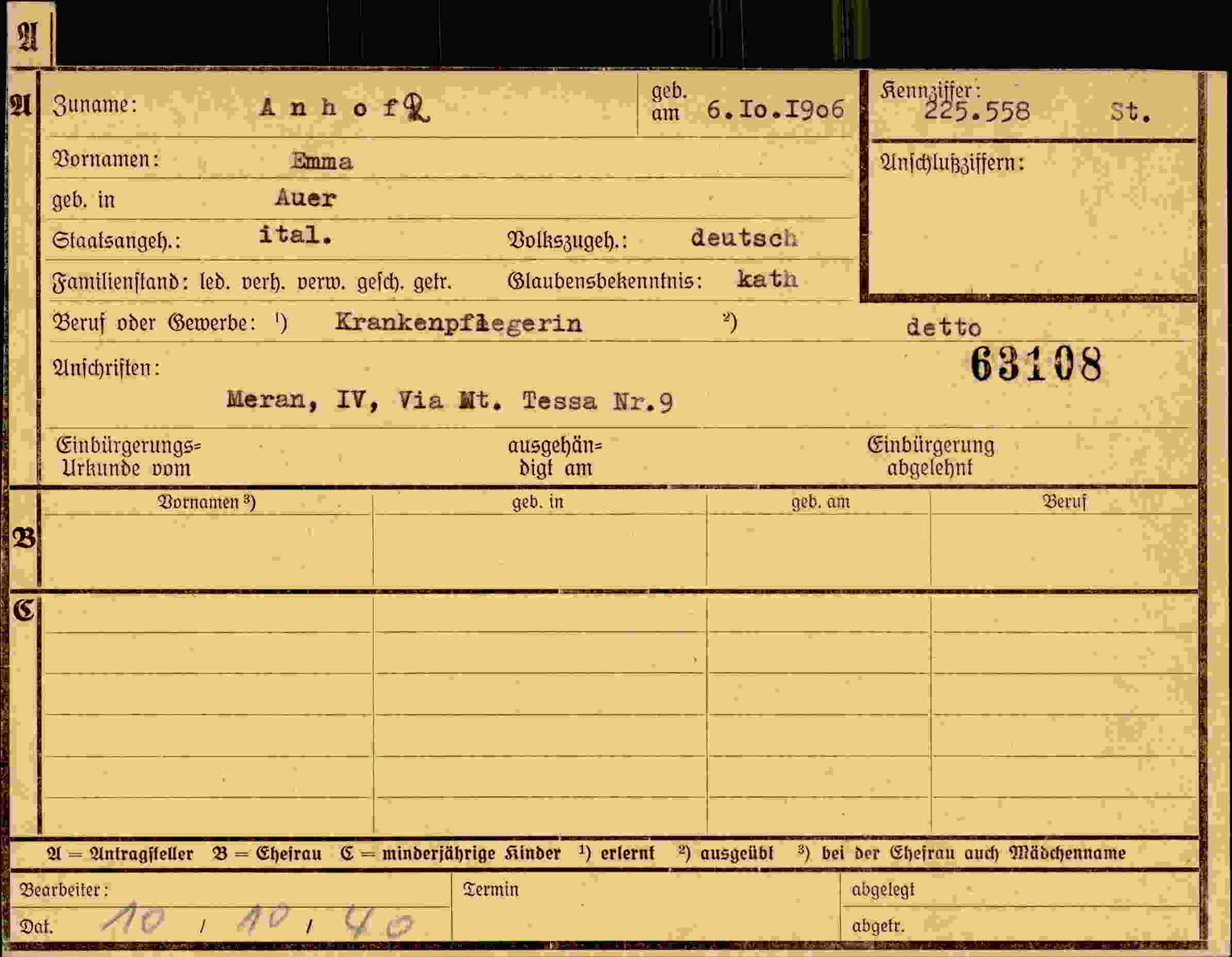 Dokument für Emma Anhof
