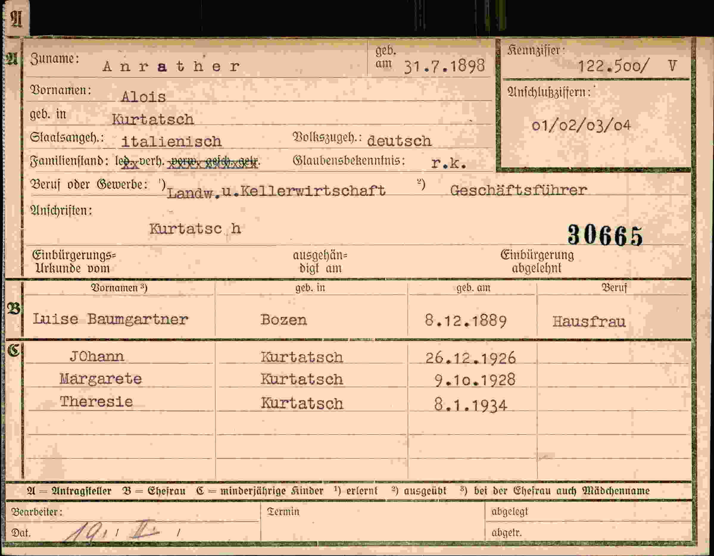 Dokument für Alois Anrather