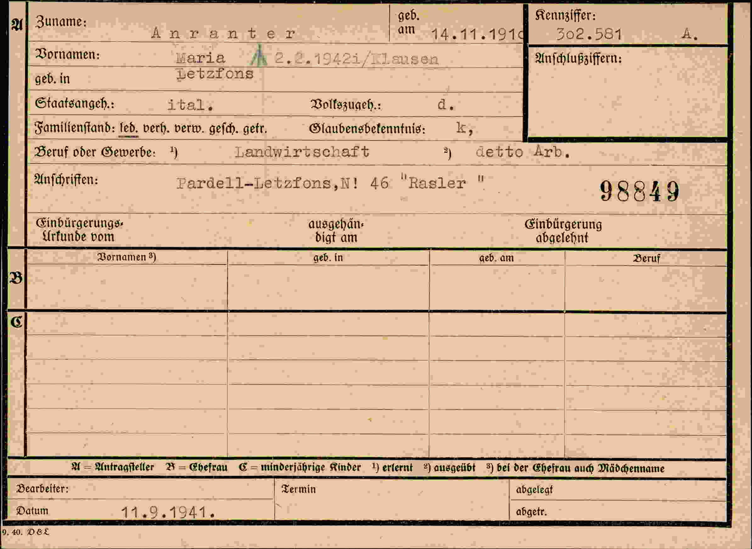 Vorderseite des Dokuments