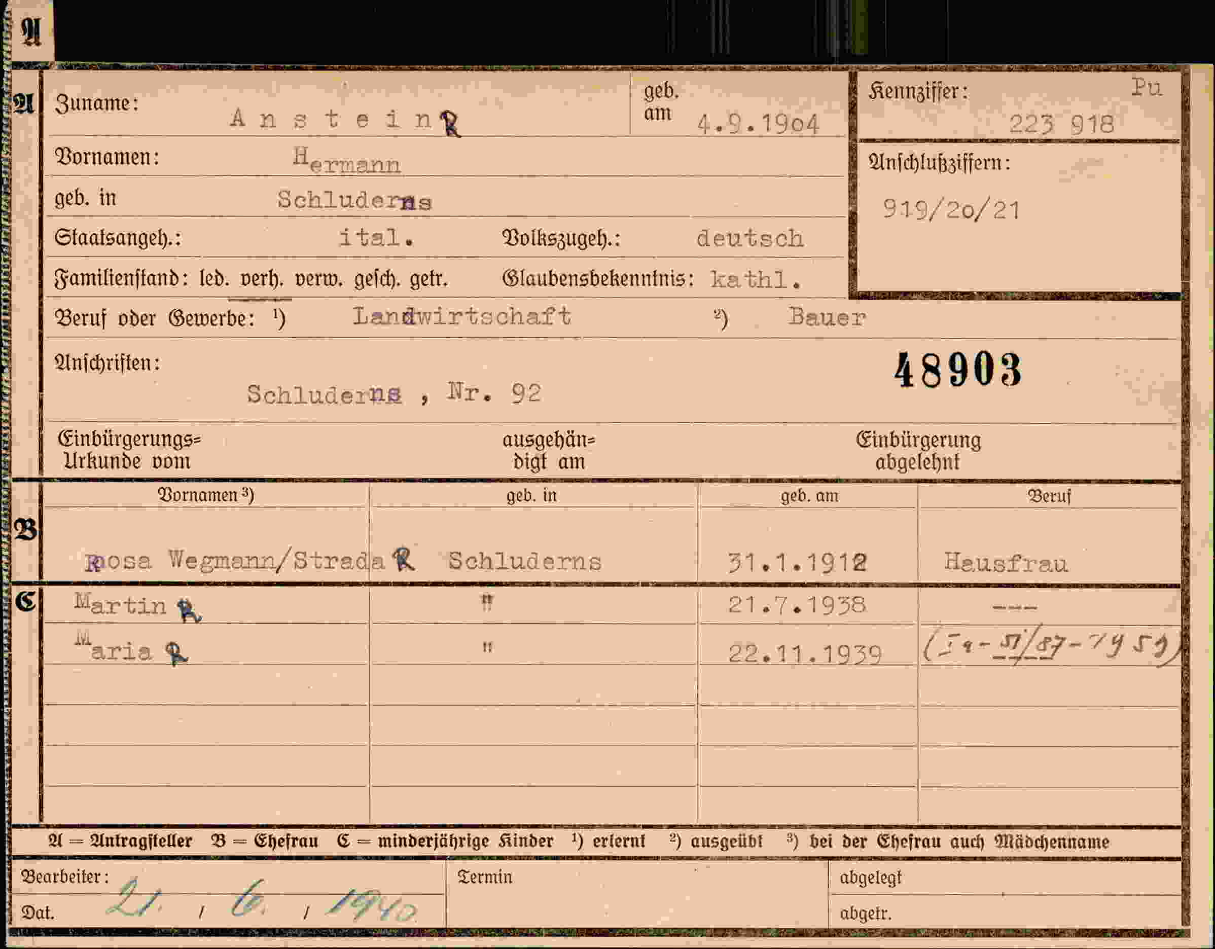 Dokument für Hermann Anstein