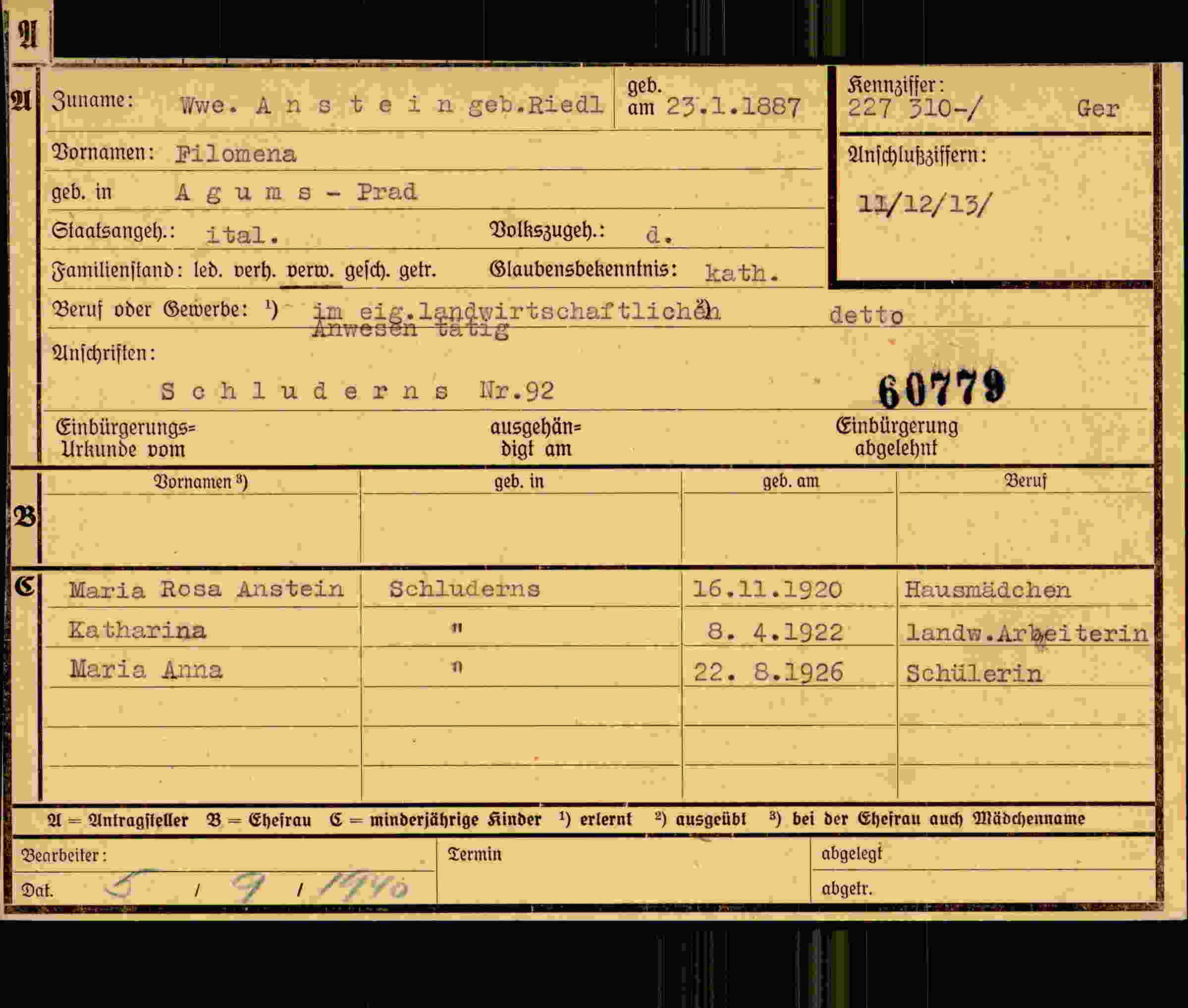 Dokument für Filomena Anstein