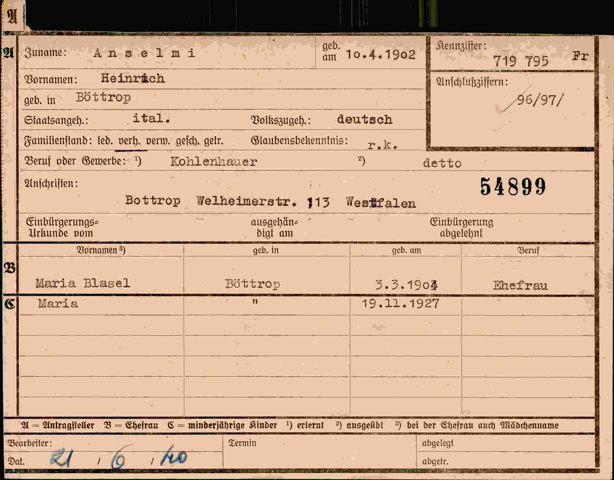 Dokument für Heinrich Anselmi