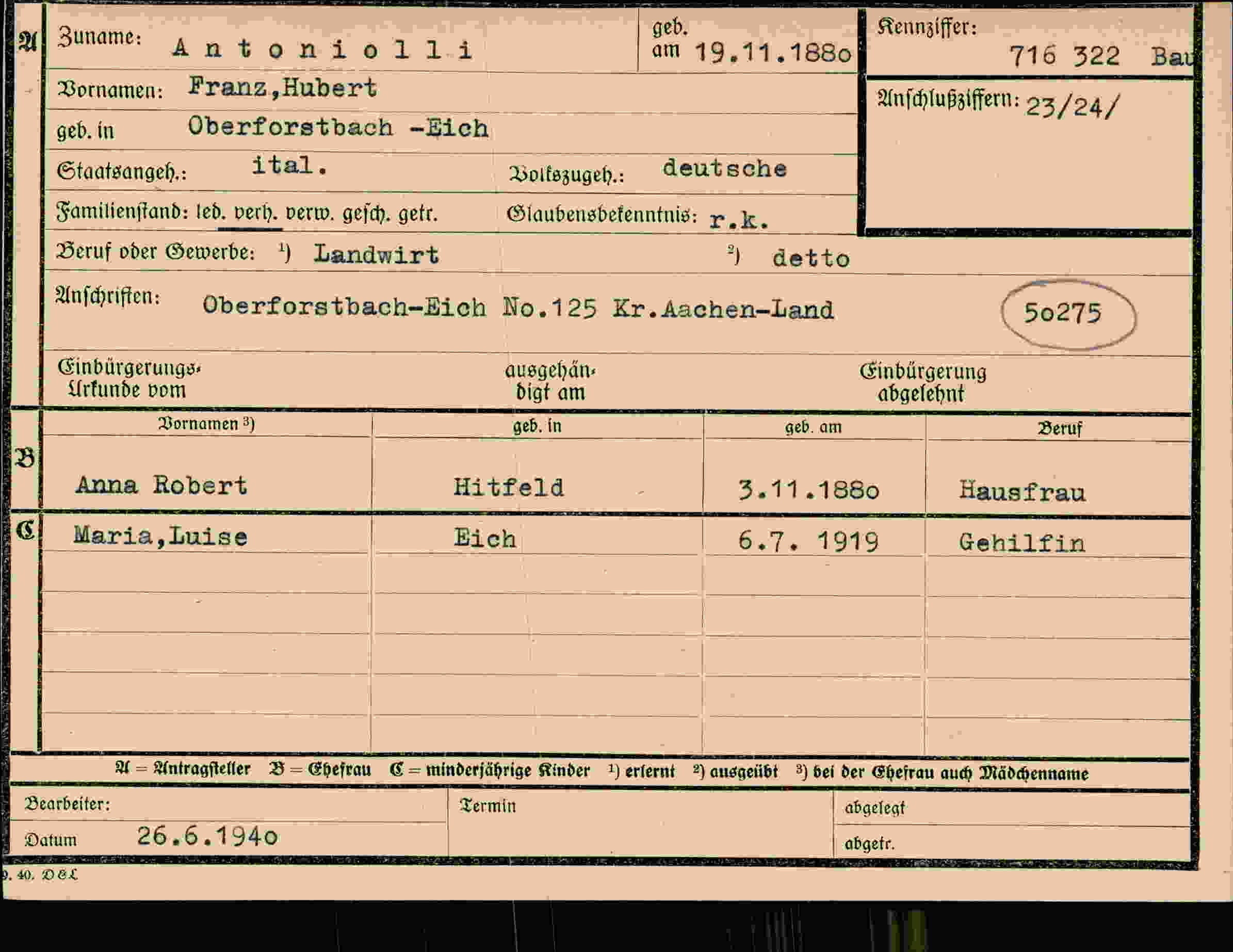 Dokument für Franz Hubert Antoniolli