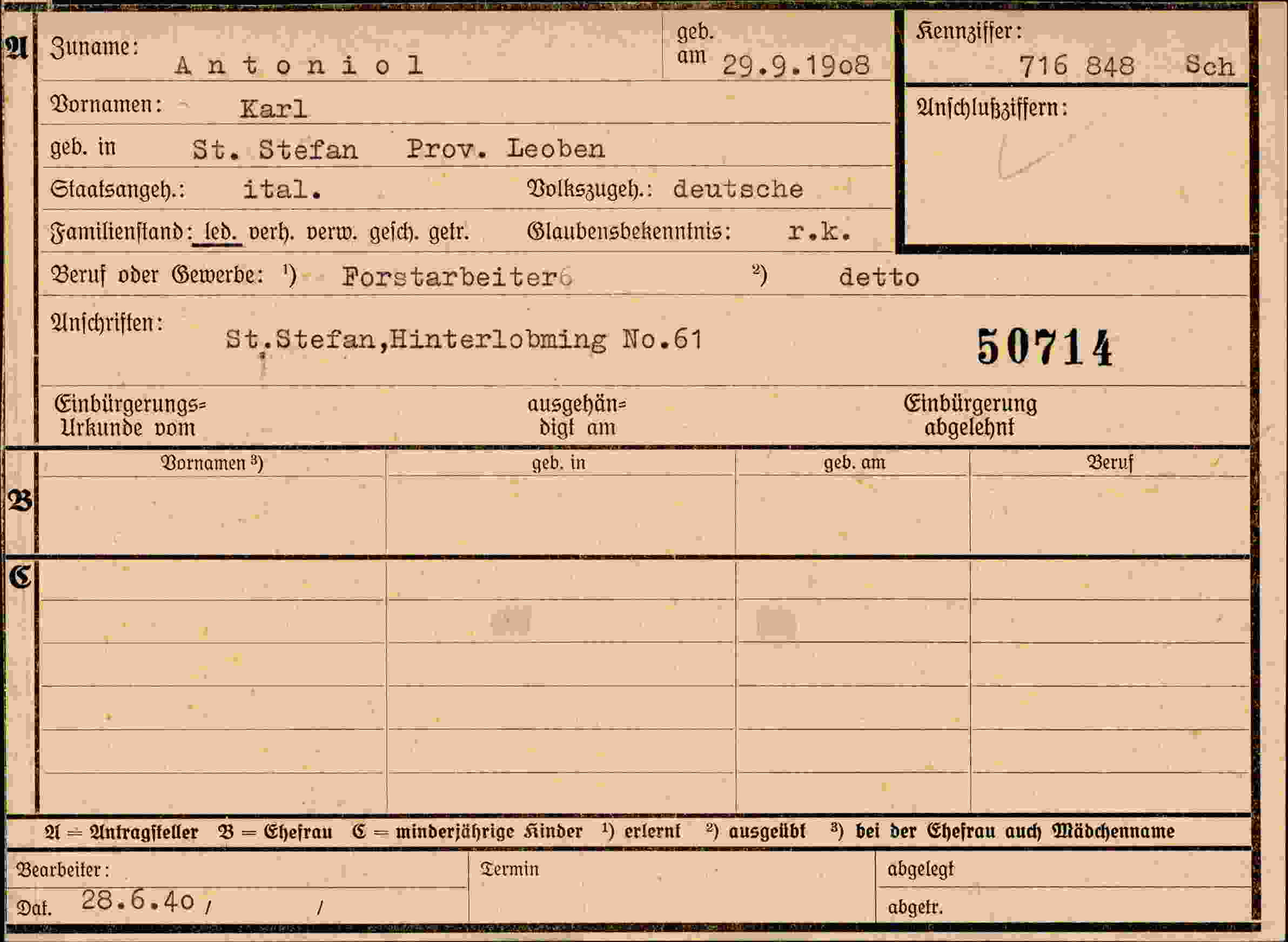 Dokument für Karl Antoniol