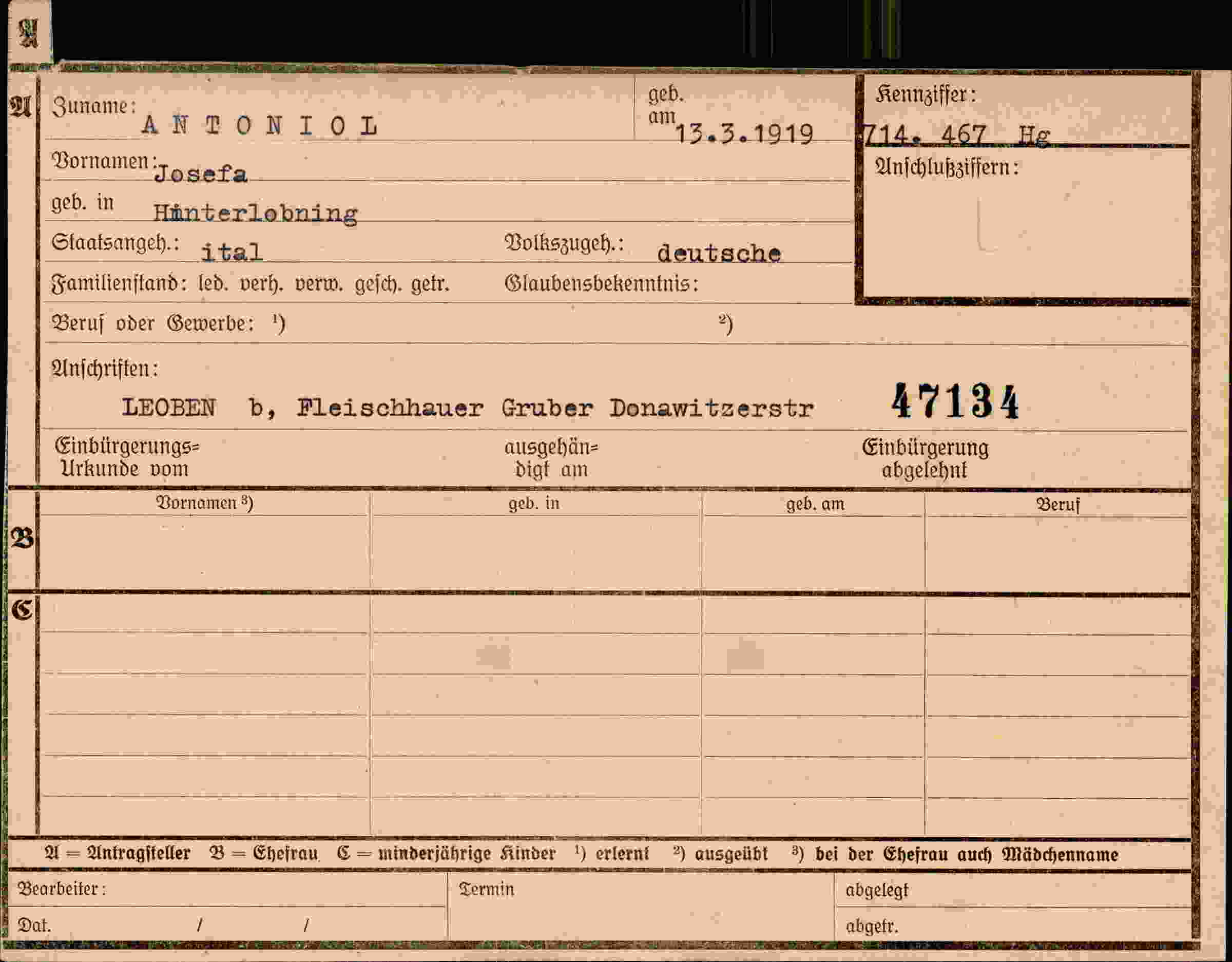 Vorderseite des Dokuments