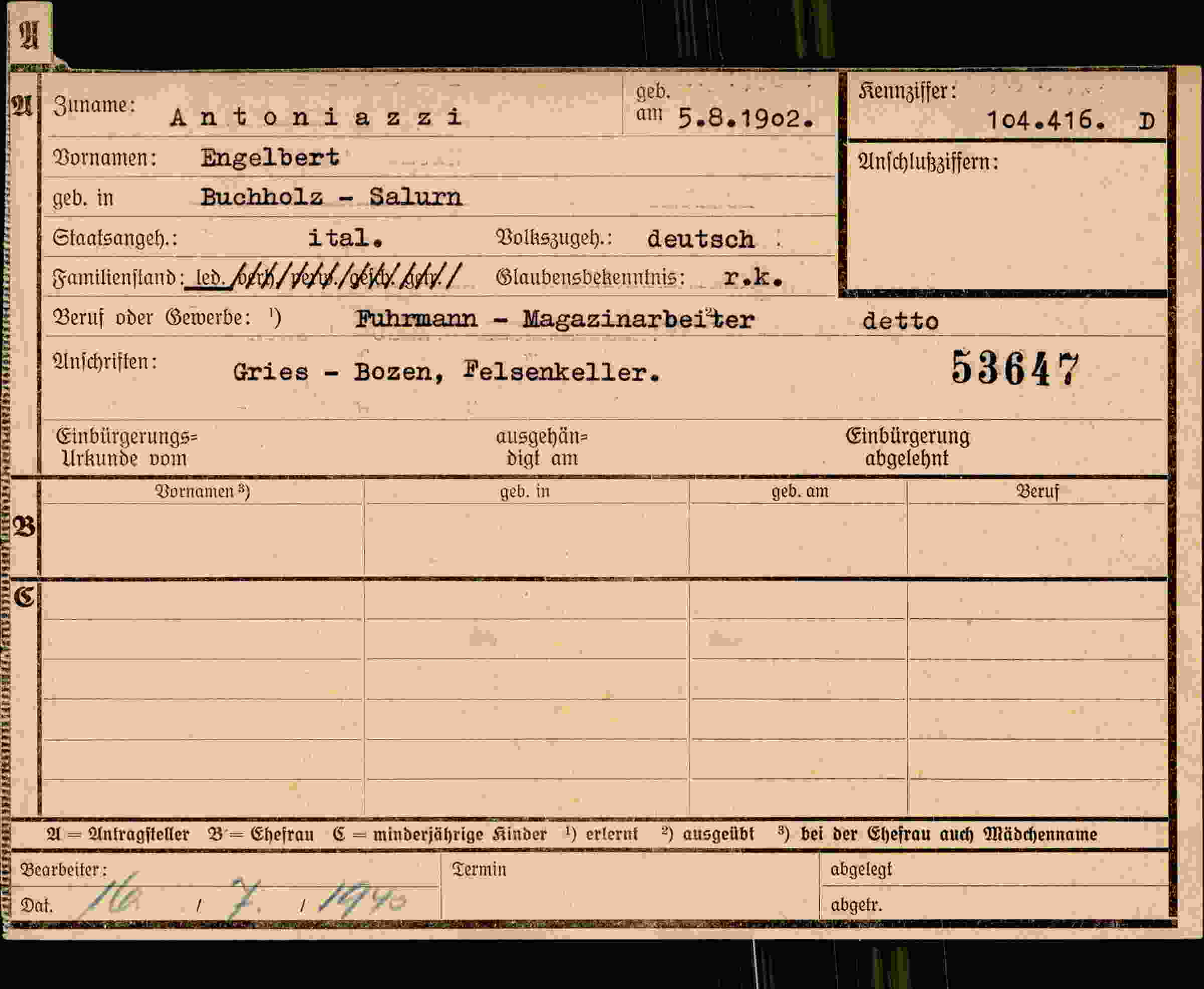 Dokument für Engelbert Antoniazzi