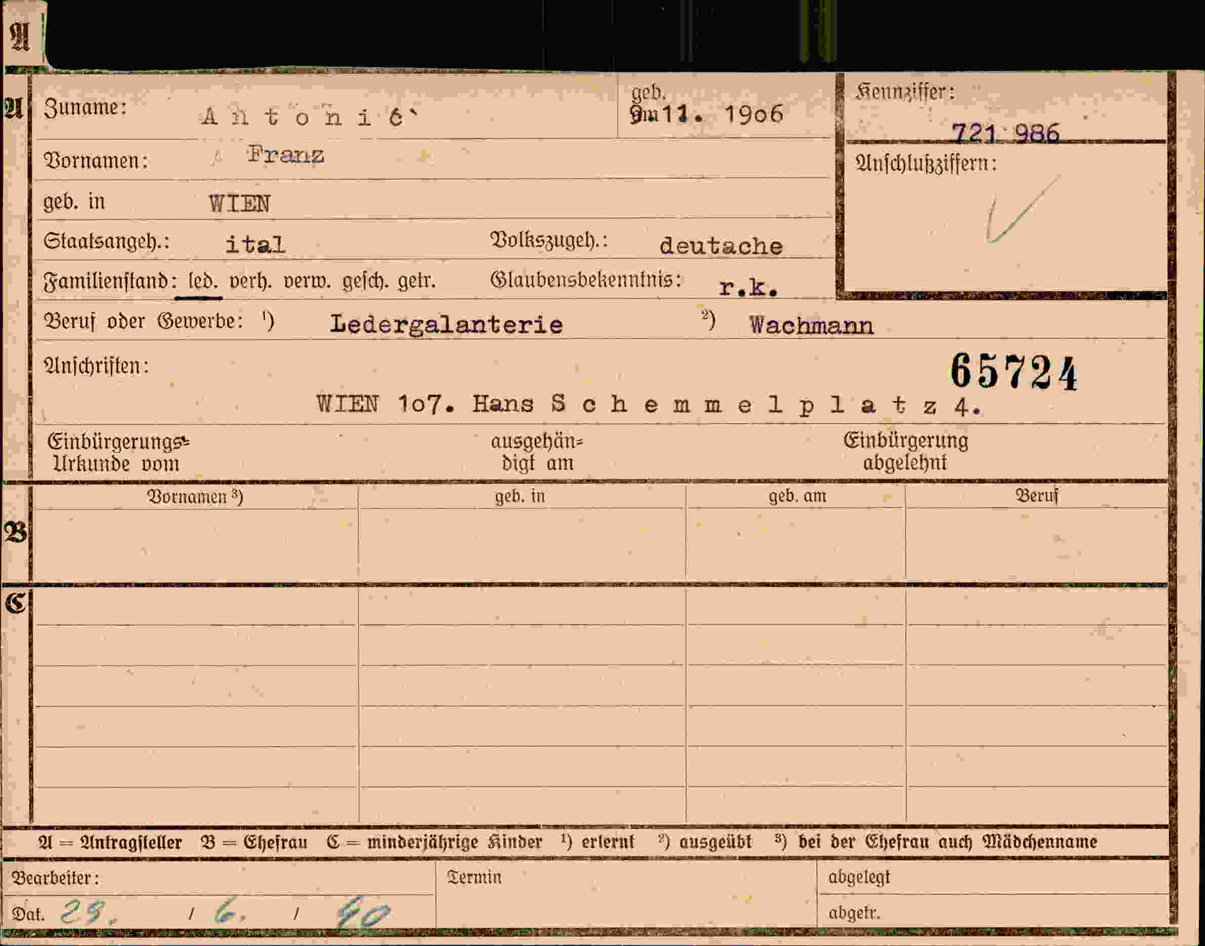 Dokument für Franz Antonio