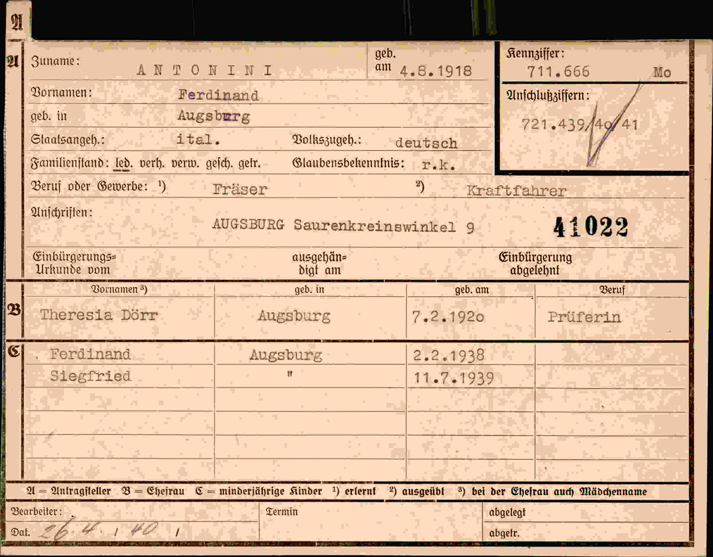 Dokument für Ferdinand Antonini