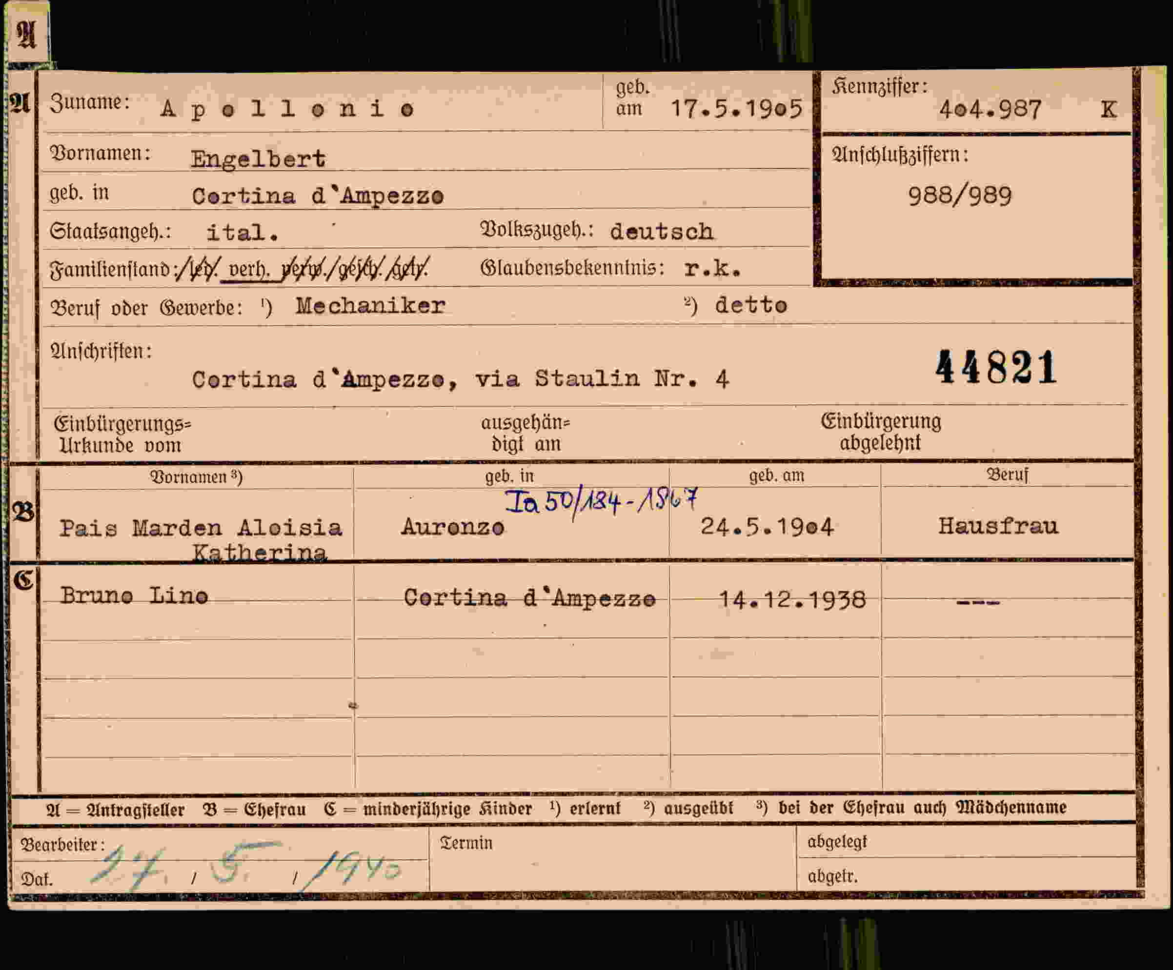 Dokument für Engelbert Apollonio
