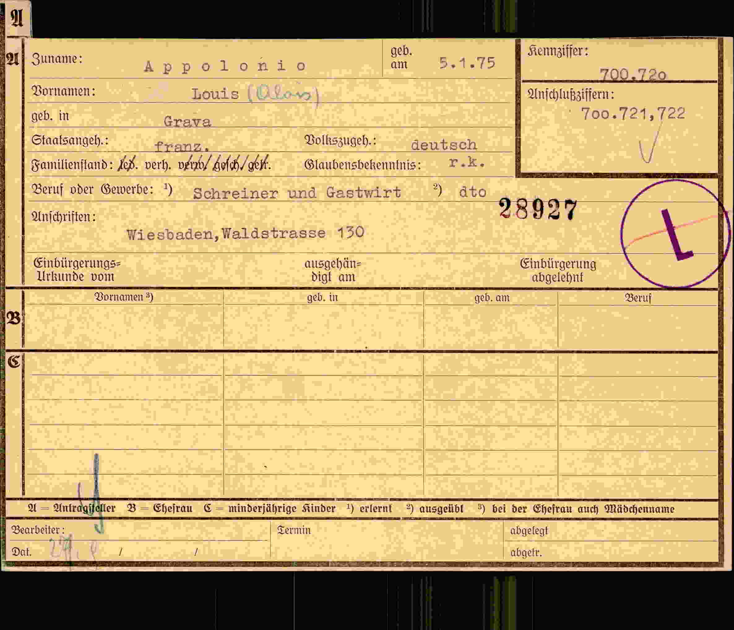 Dokument für Alois Appolonio