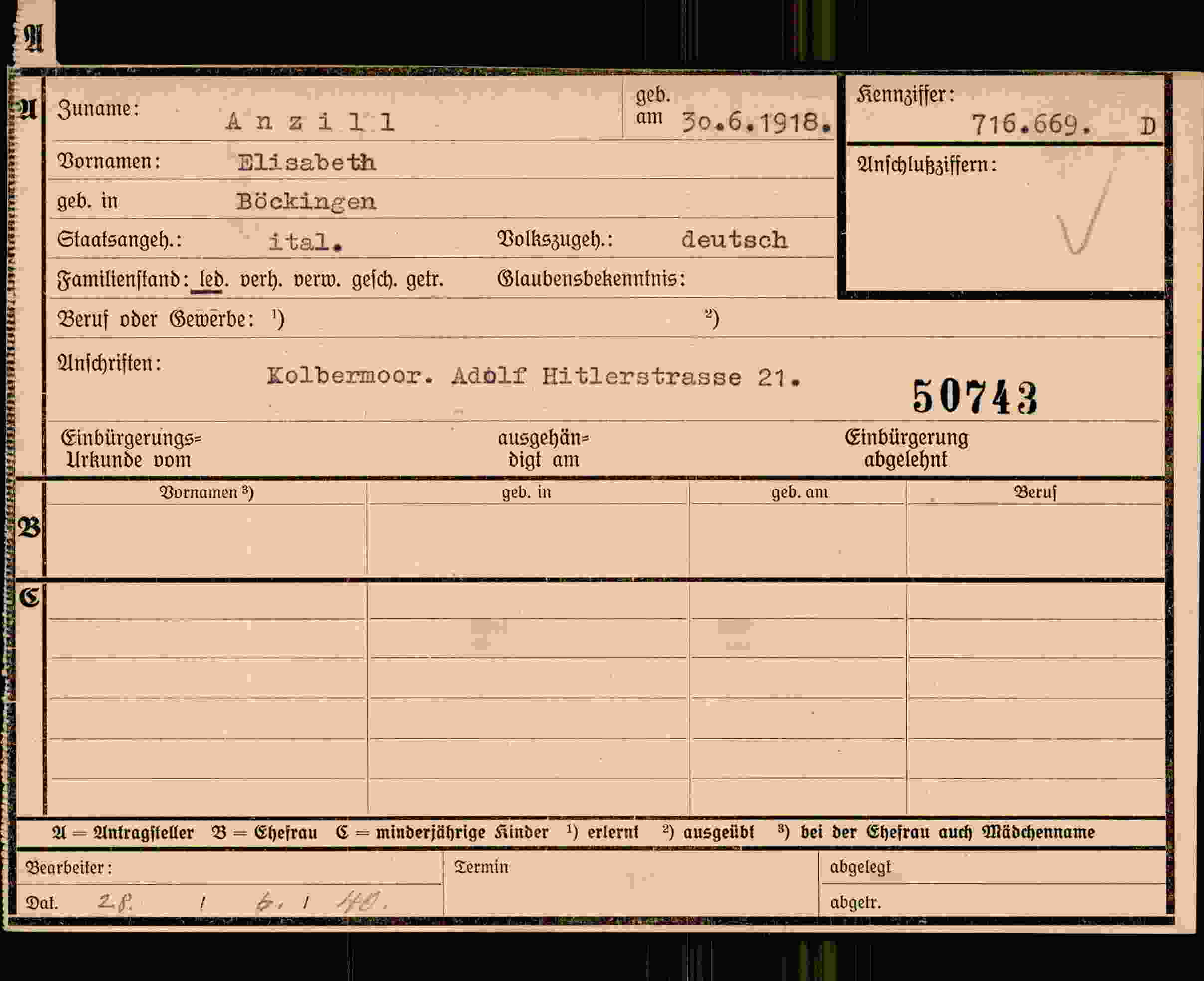 Vorderseite des Dokuments