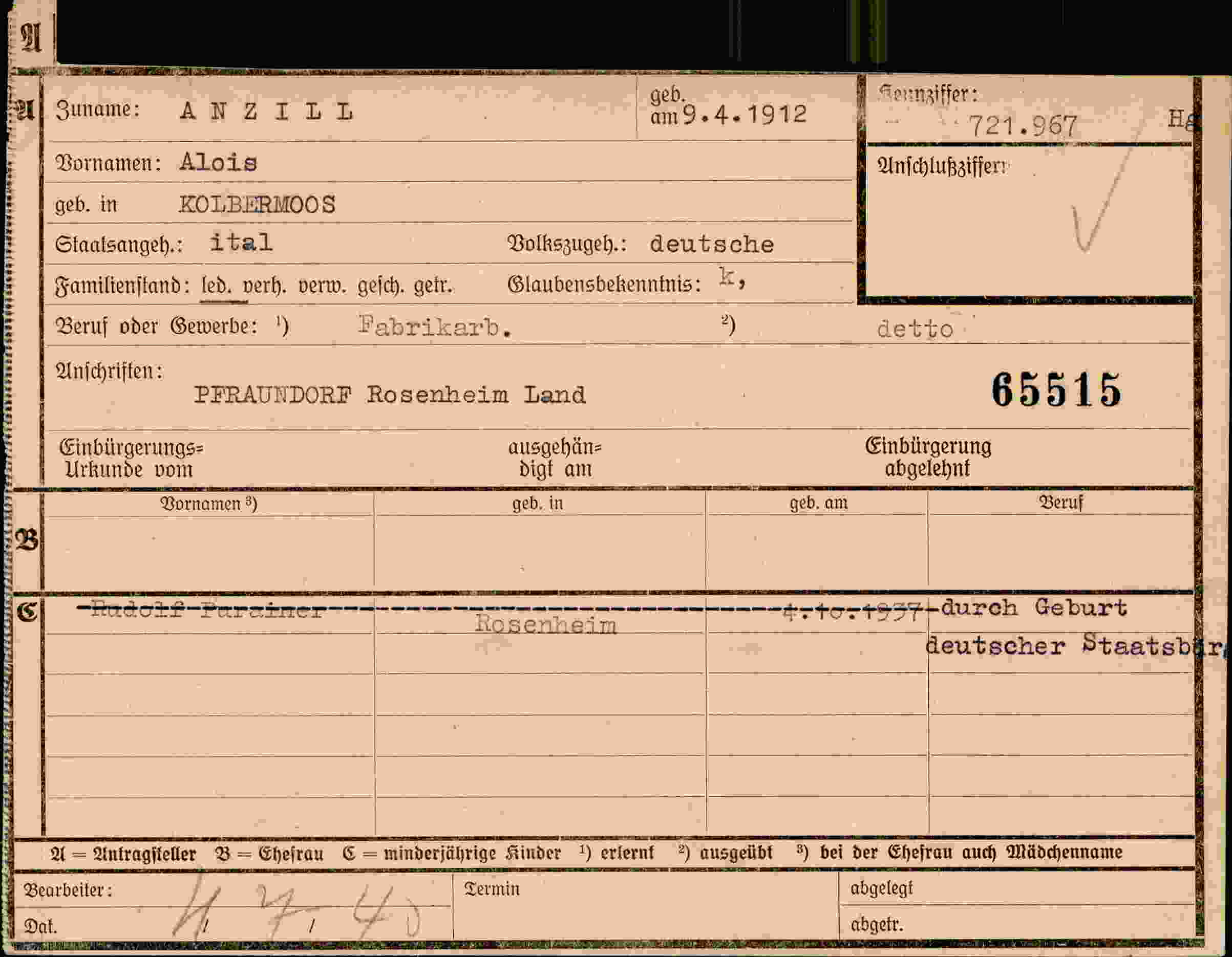 Dokument für Alois Anzill