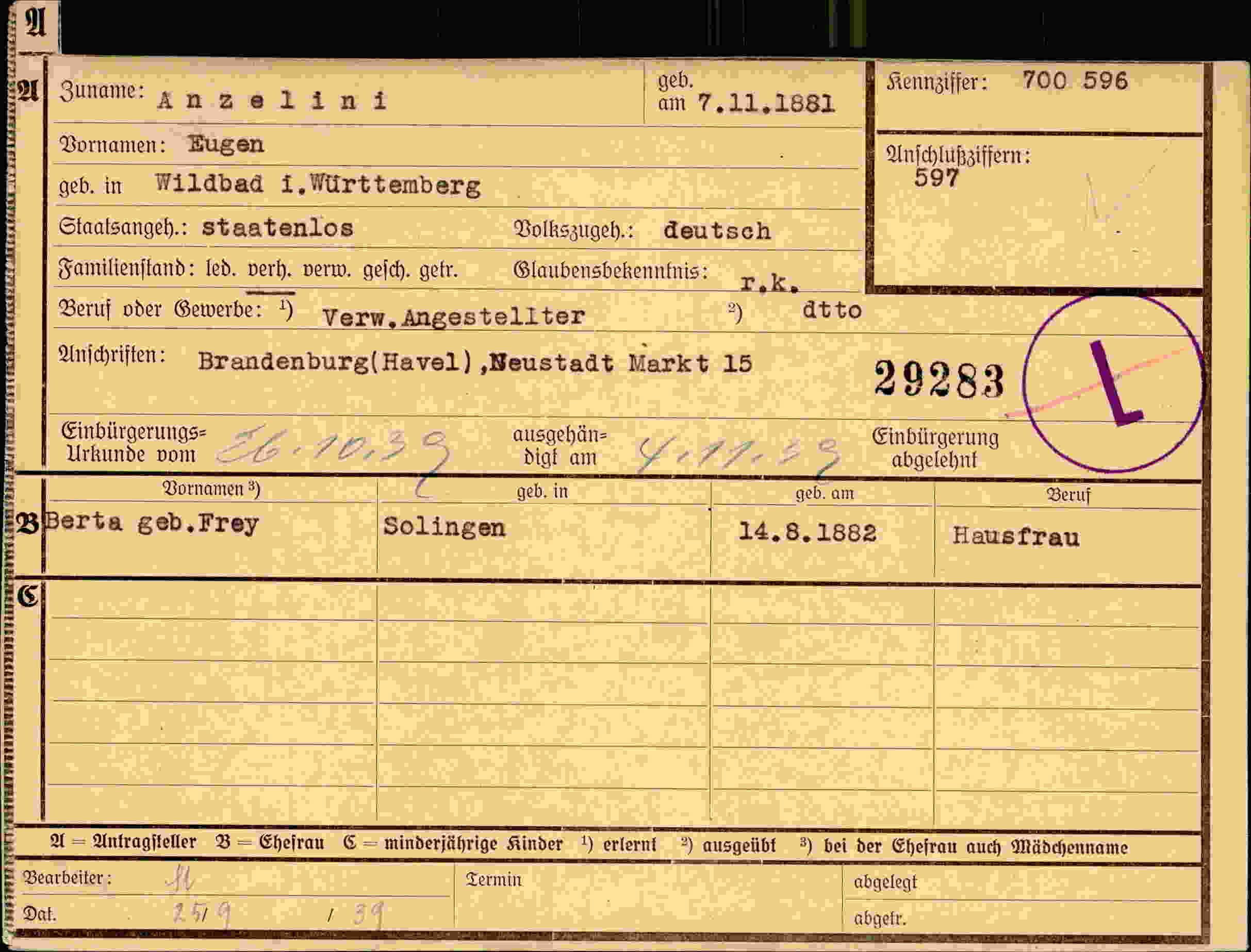 Dokument für Eugen Anzelini