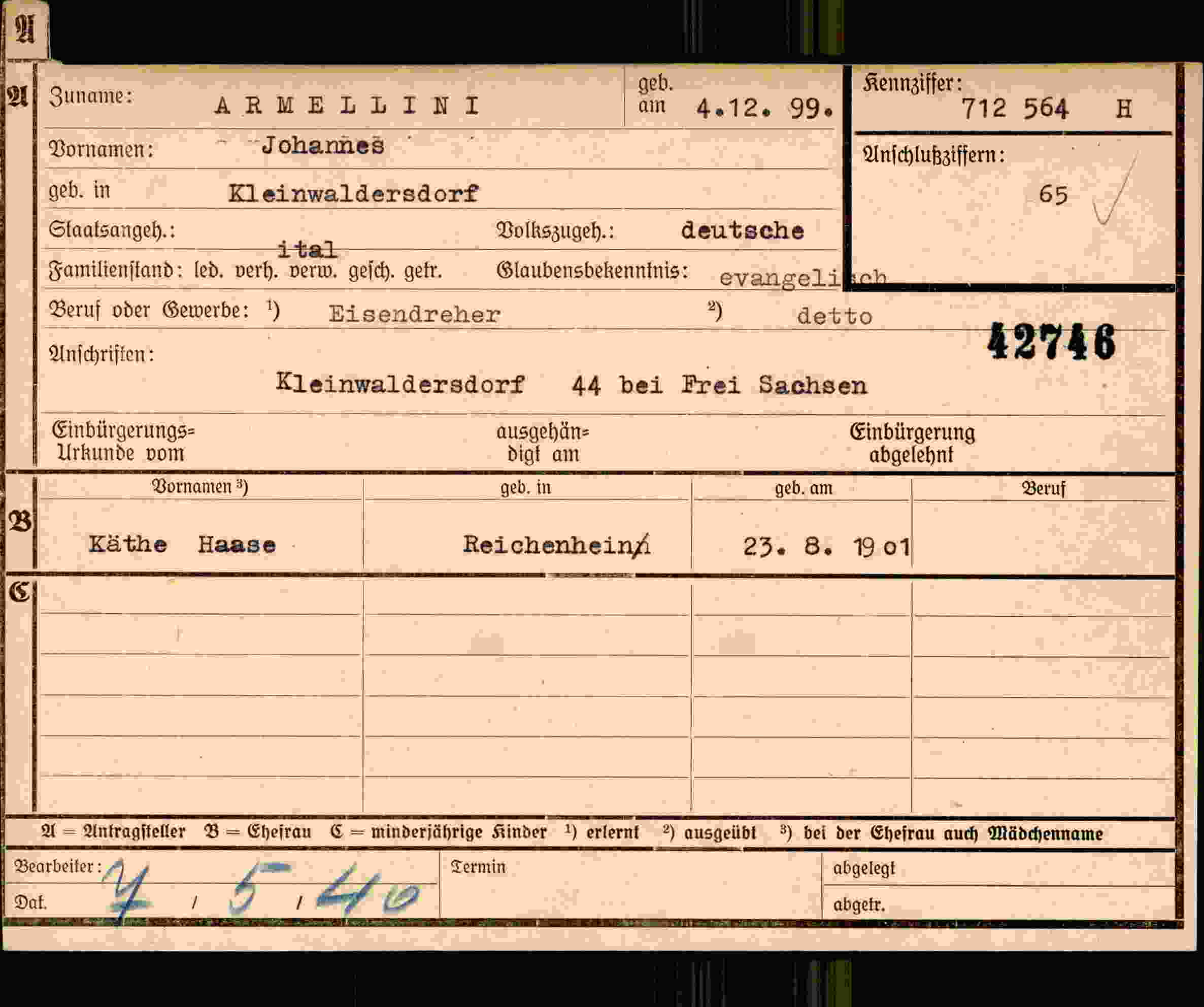 Dokument für Johannes Armellini