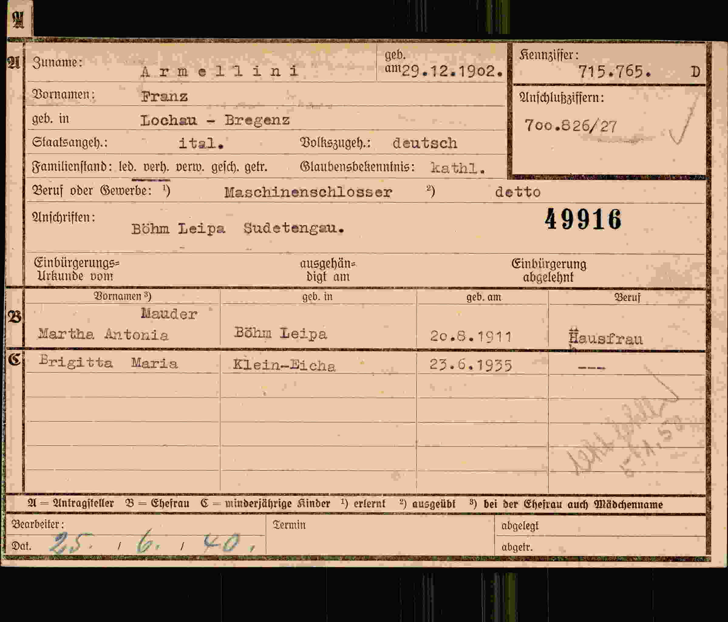 Dokument für Franz Armellini