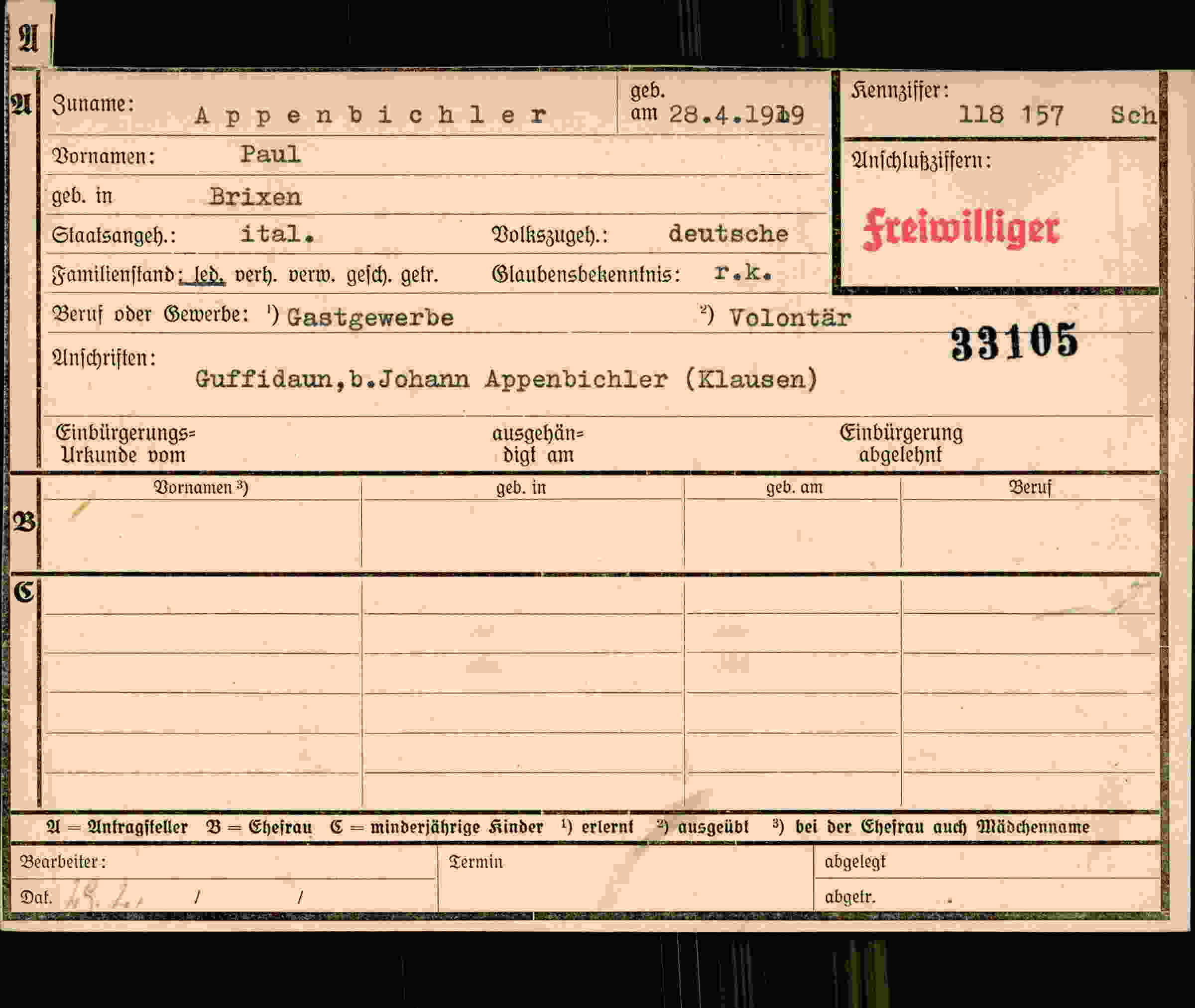Dokument für Paul Appenbichler