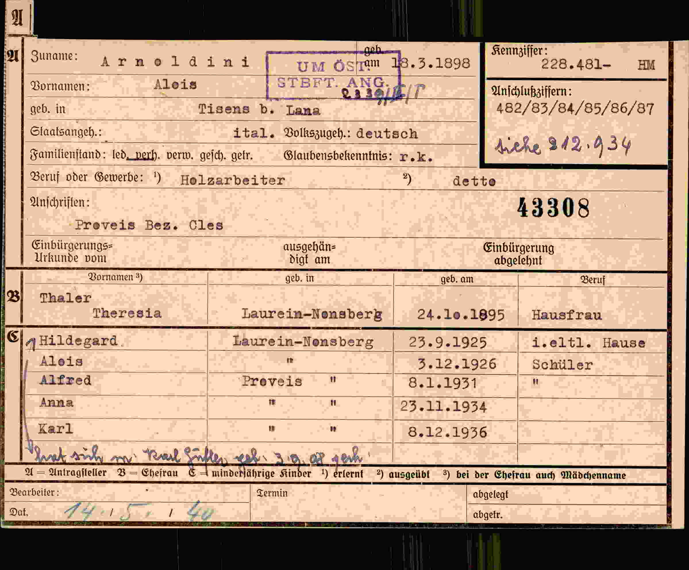 Dokument für Alois Arnoldini