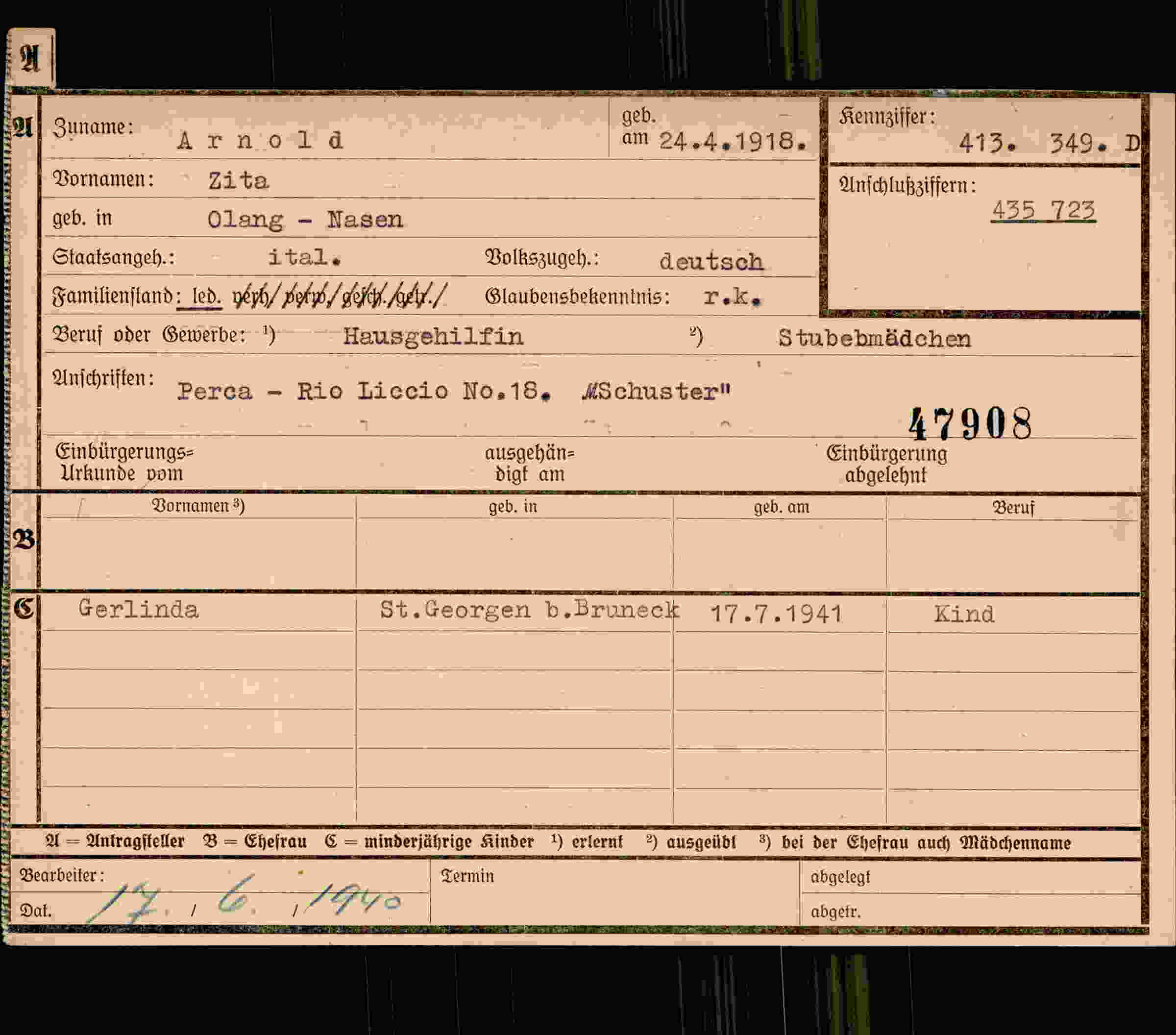 Dokument für Zita Arnold