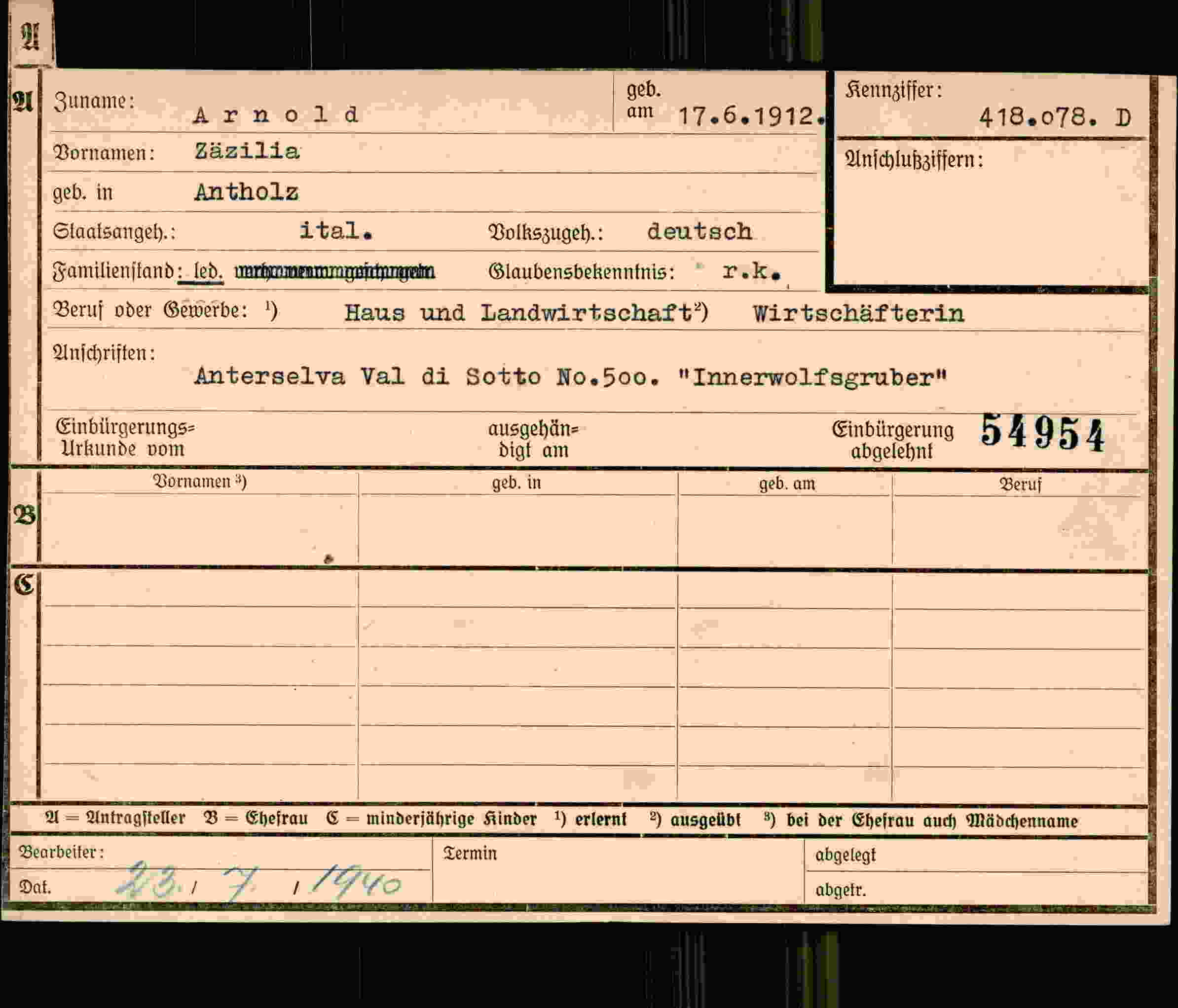 Dokument für Zäzilia Arnold