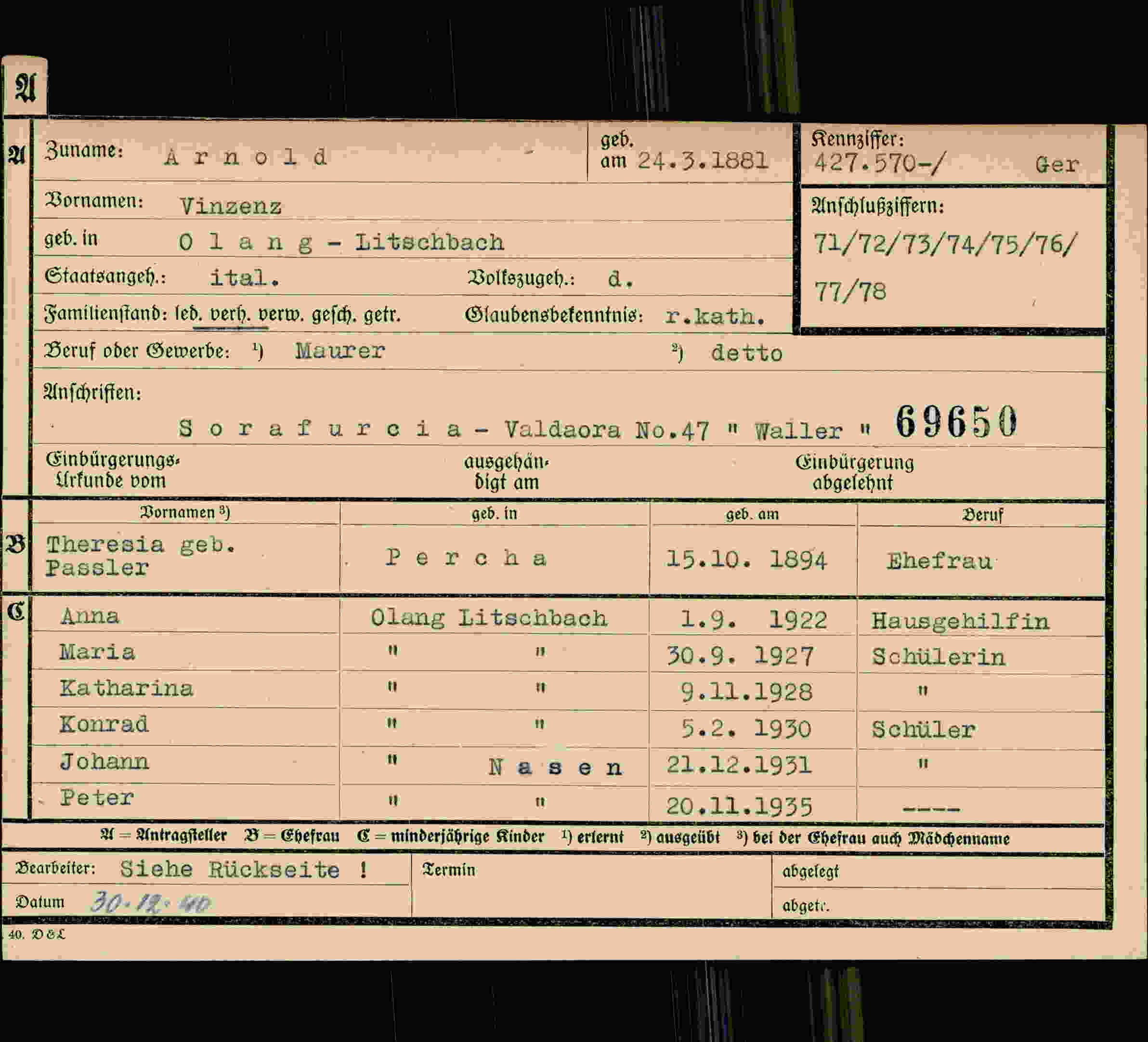 Dokument für Vinzenz Arnold