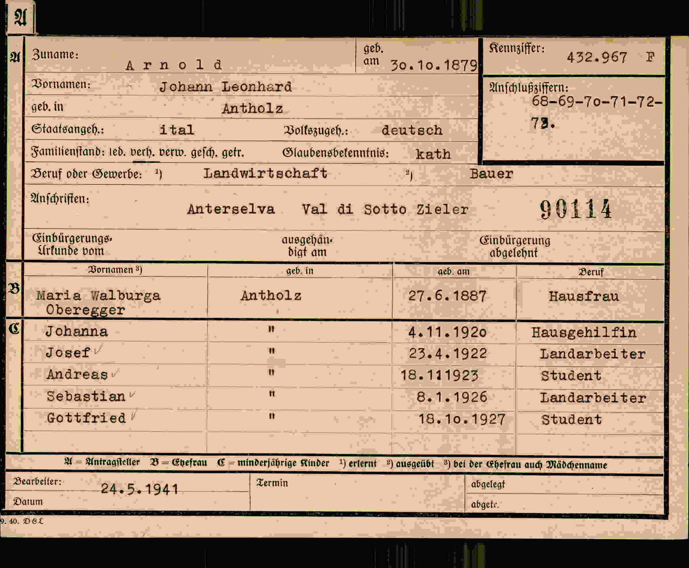 Dokument für Johann Leonhard Arnold