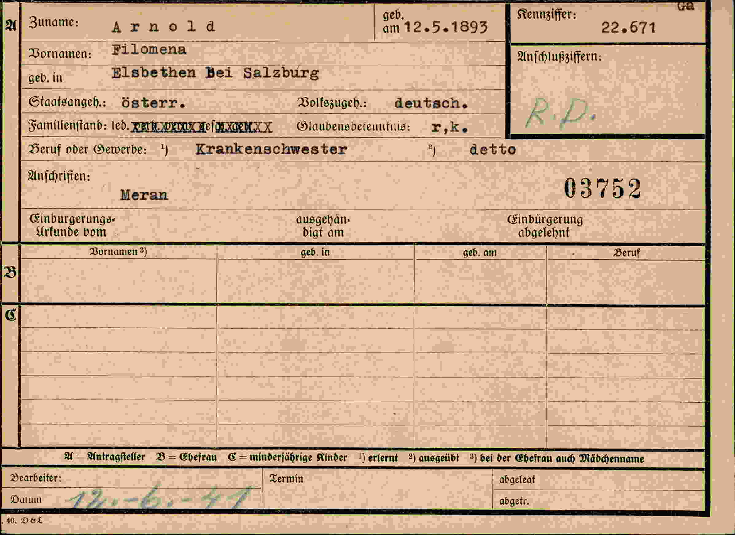 Dokument für Filomena Arnold