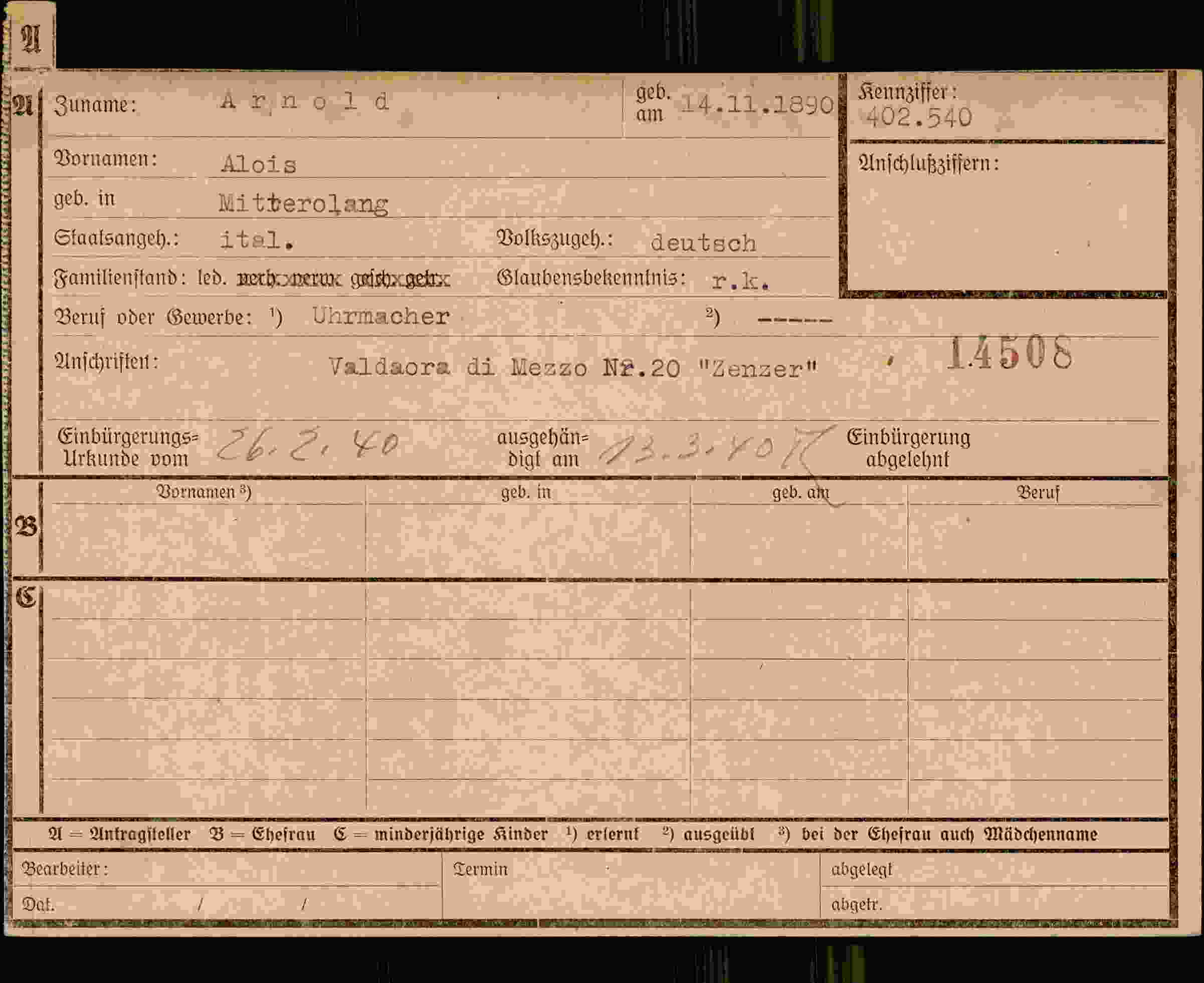 Dokument für Alois Arnold