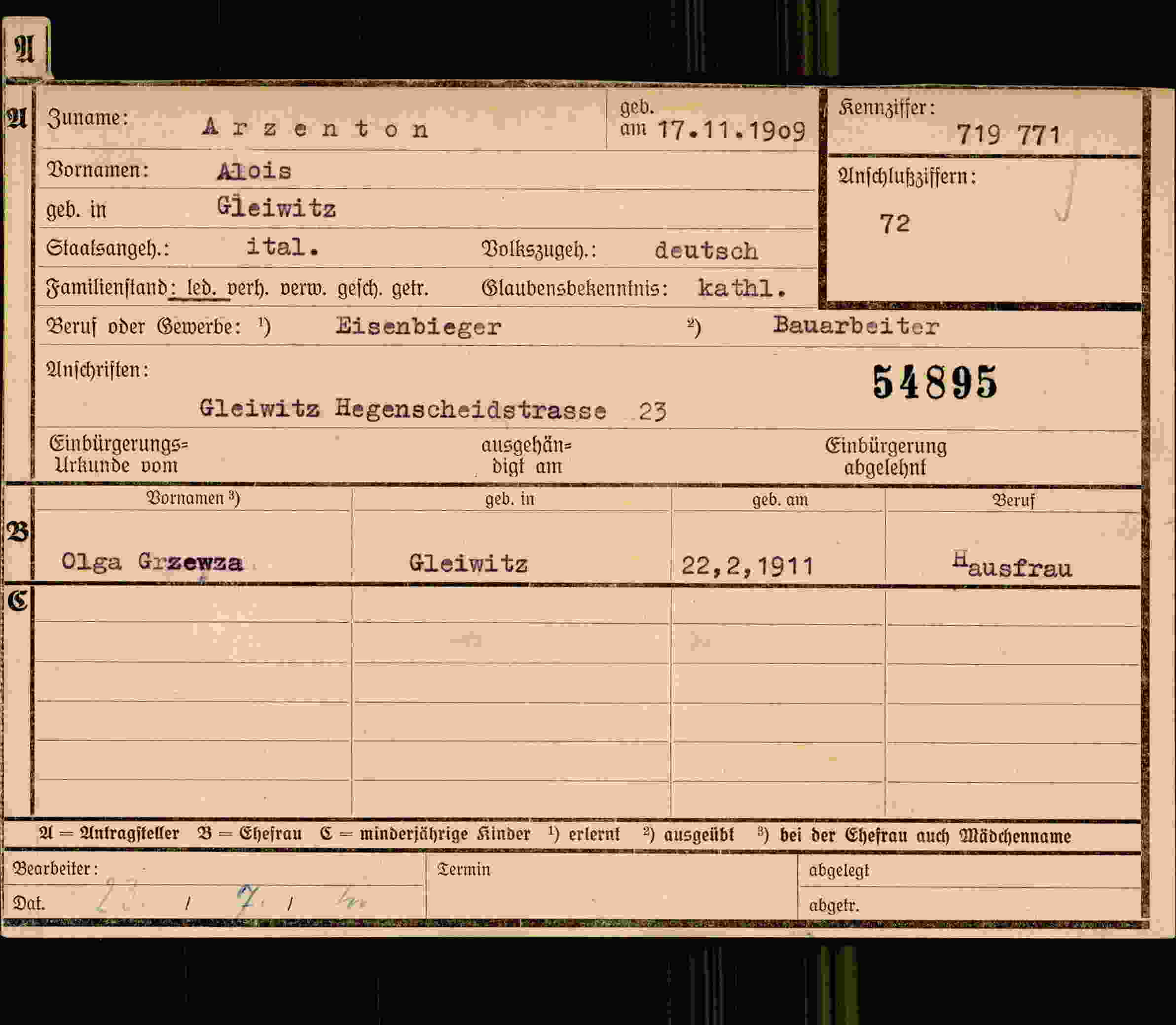 Dokument für Alois Arzenton