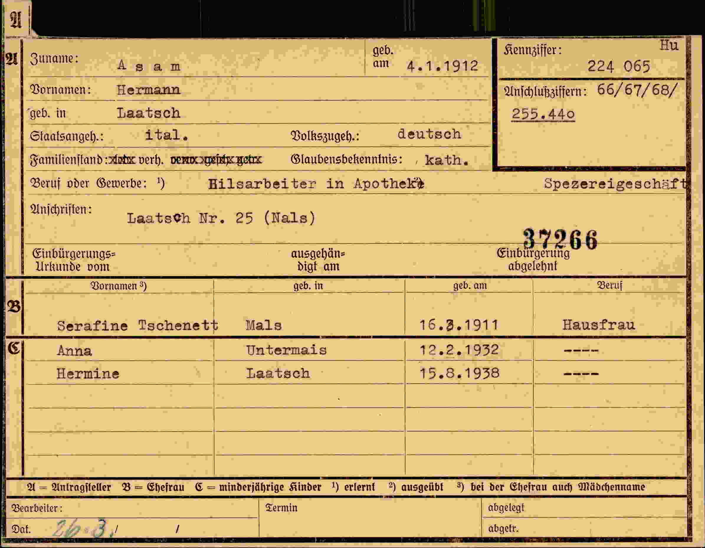 Dokument für Hermann Asam