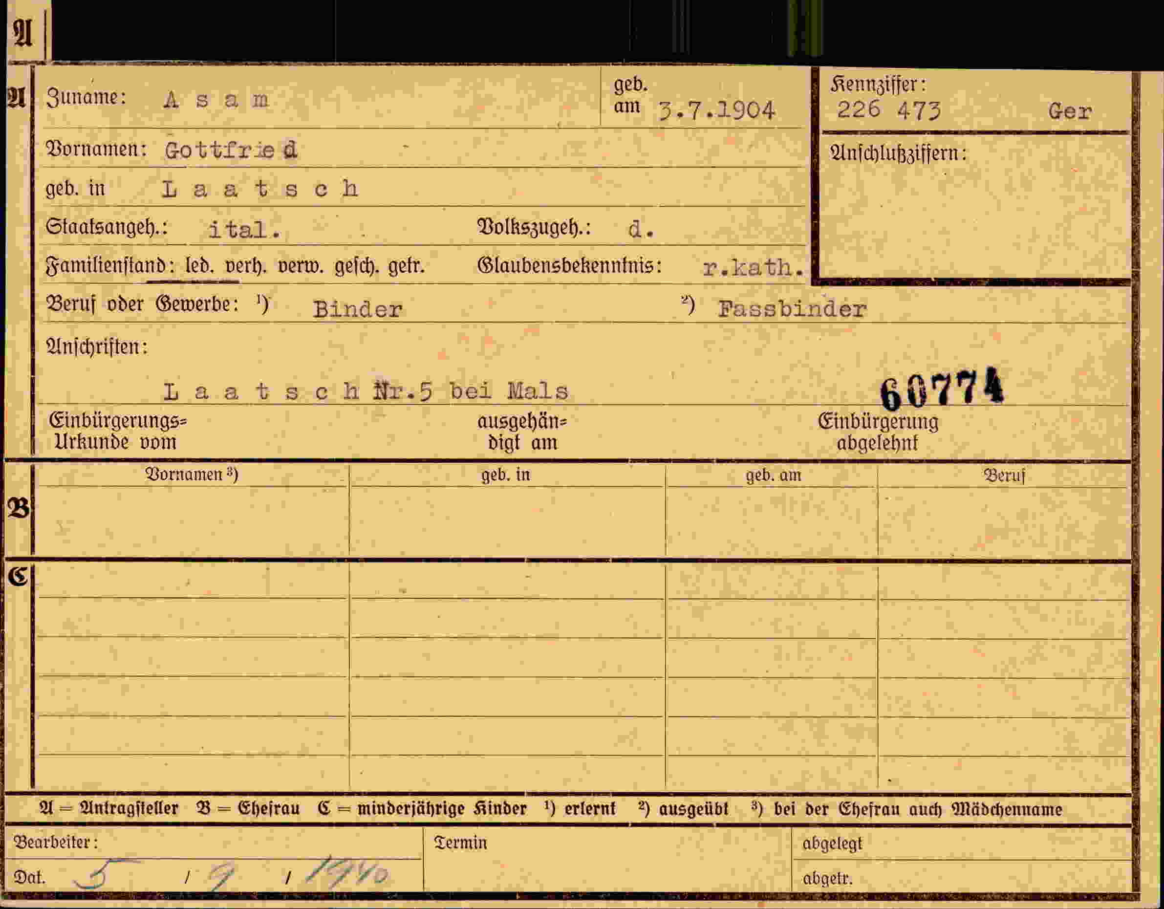 Dokument für Gottfried Asam