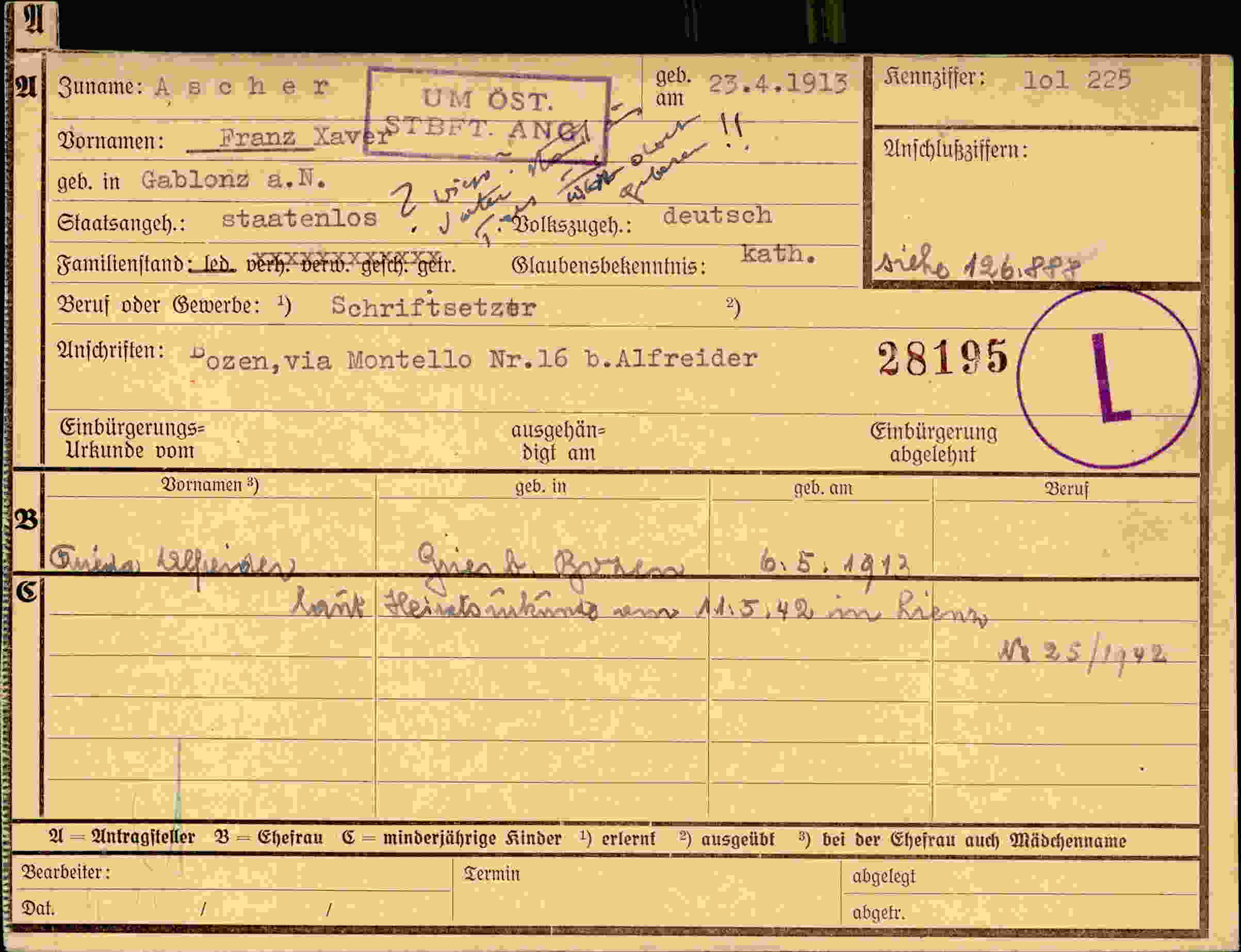 Dokument für Franz Ascher